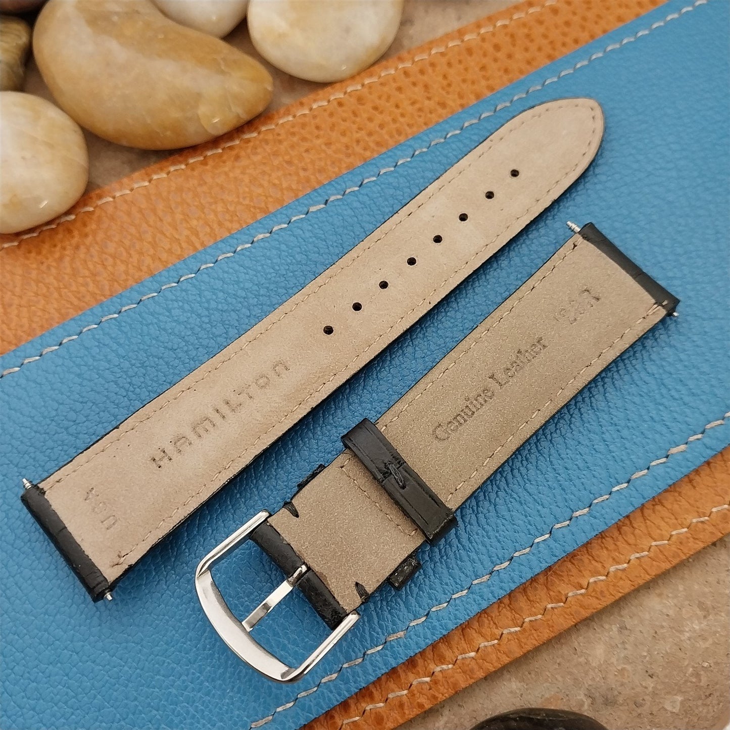 20mm Hamilton Classic Black Leather Unused Vintage Watch Band