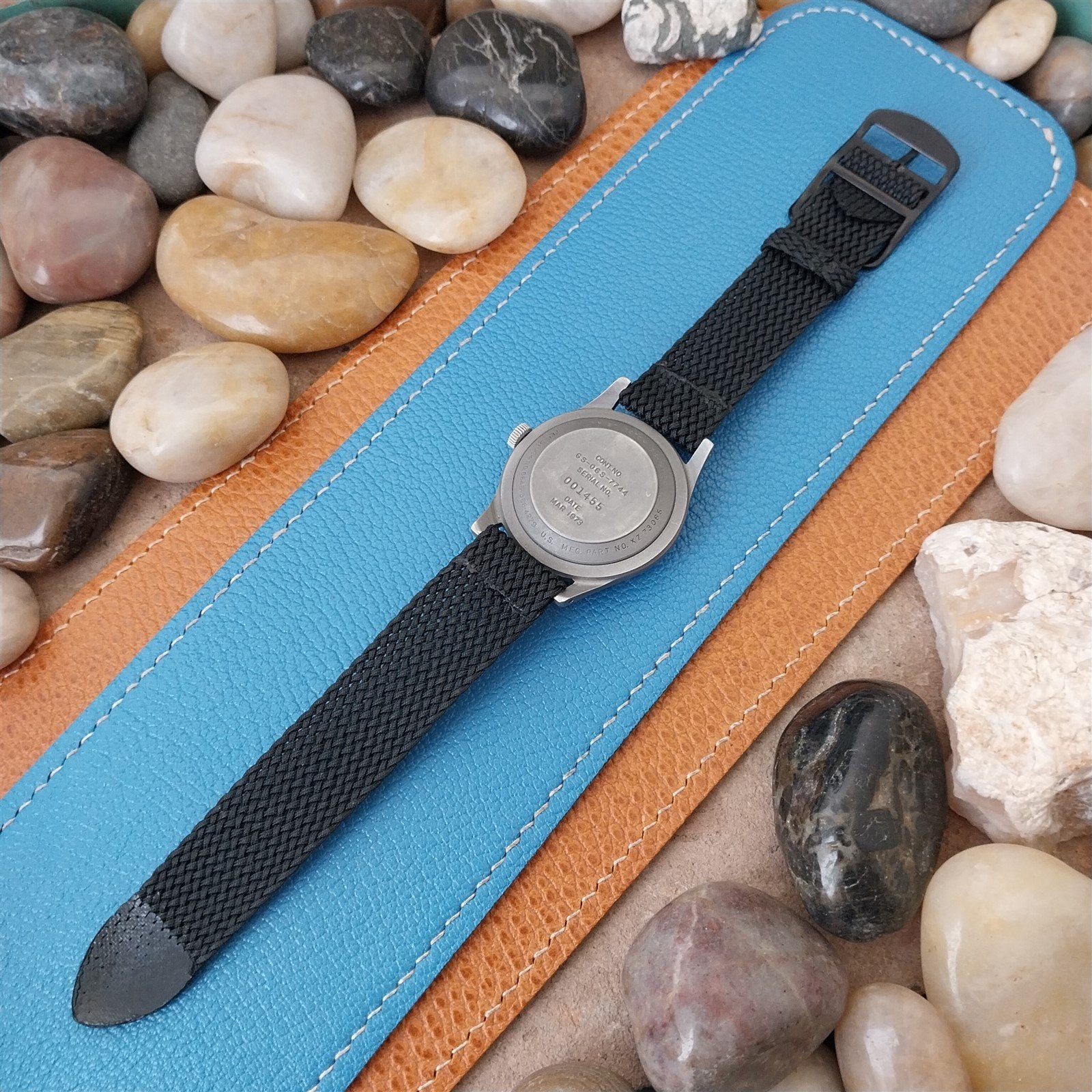 Vintage 18mm Braided Perlon 2-Piece Black & Black Buckle Unused 1960s Watch Band