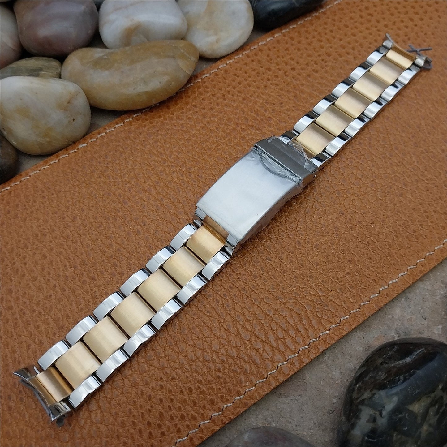 18mm Hadley Roma Stainless Steel & Gold-Tone Solid-Link Unused Watch Band