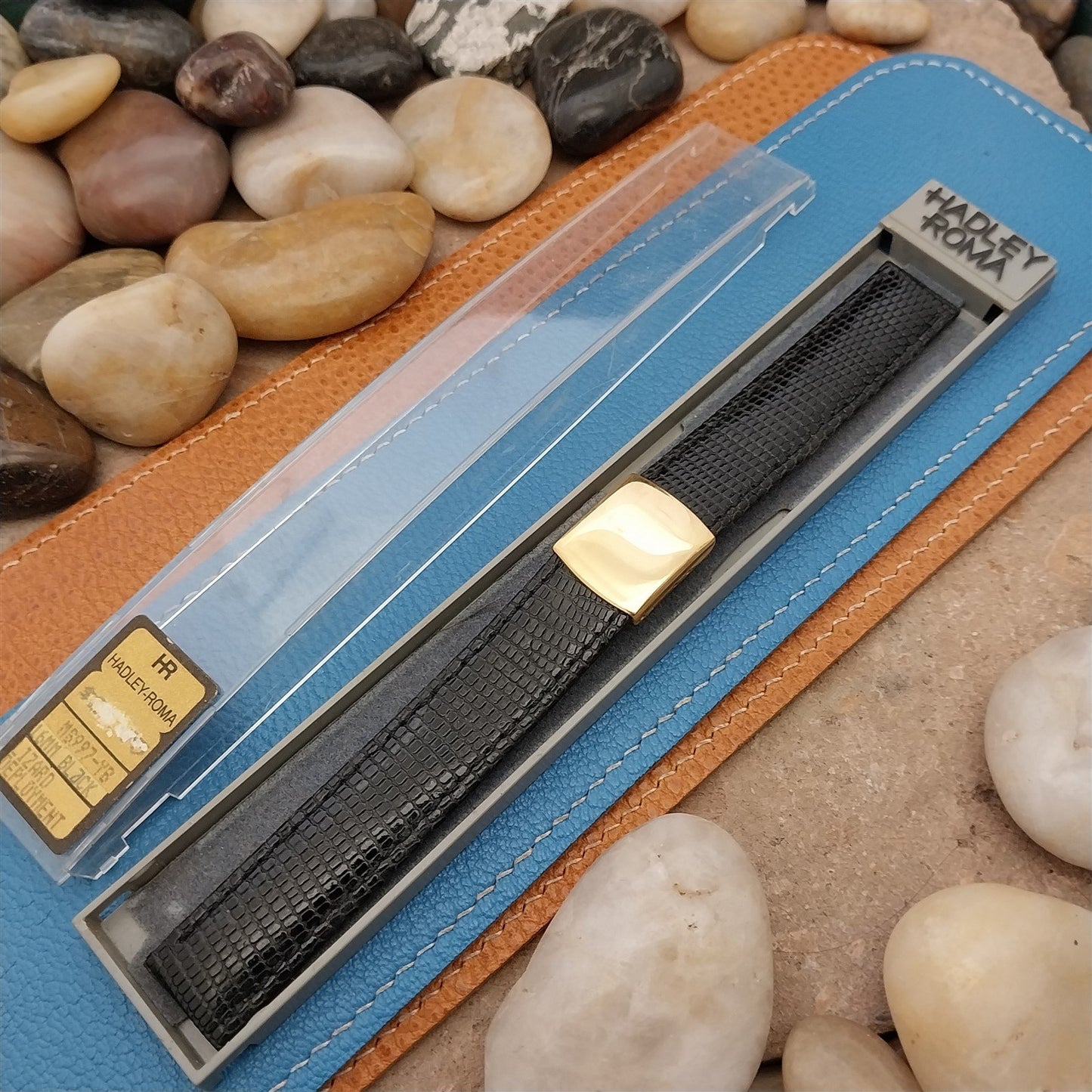 16mm Hadley Roma Black Lizard Watch Strap & Gold-Tone Butterfly Buckle