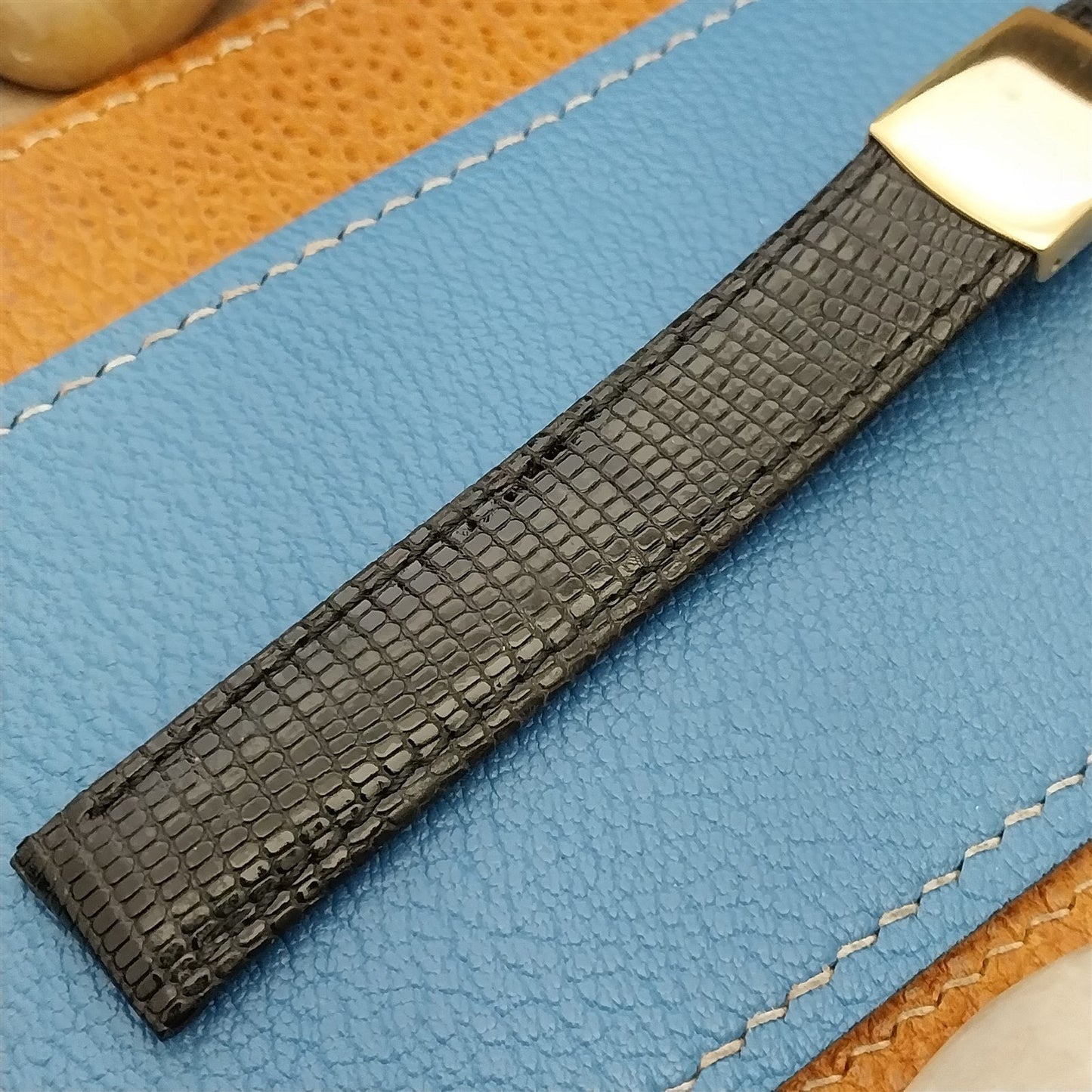 18mm Hadley Roma Black Lizard Watch Band & Gold-Tone Butterfly Buckle