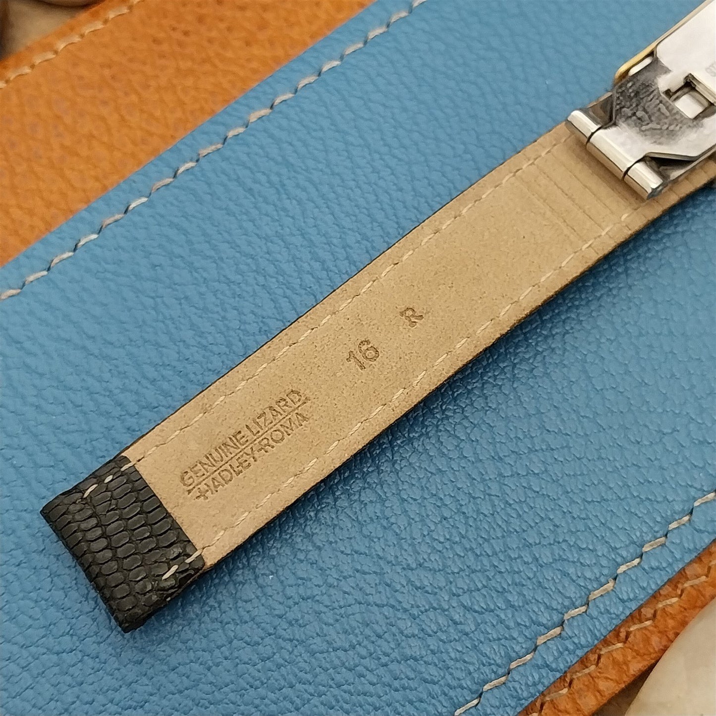 16mm Hadley Roma Black Lizard Watch Strap & Gold-Tone Butterfly Buckle