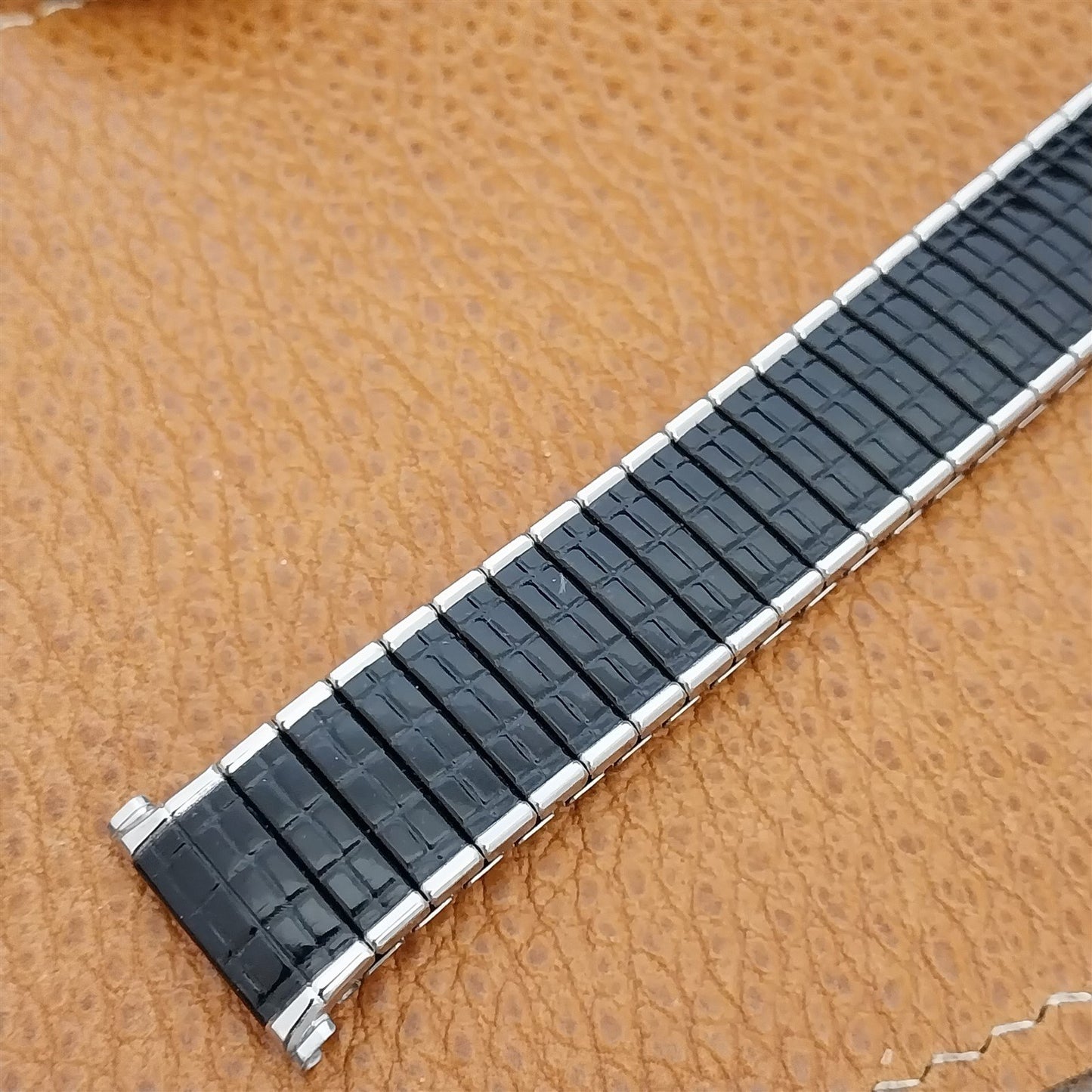 Long Speidel 19mm 18mm 17mm Romunda Black & Stainless Unused Vintage Watch Band