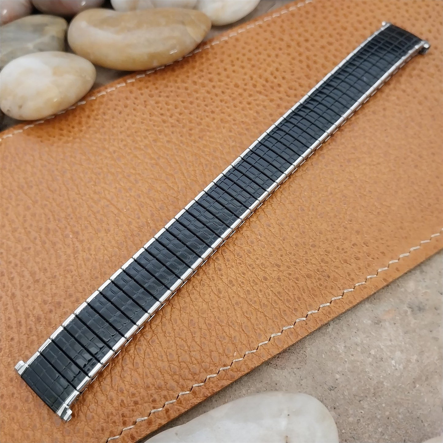 Long Speidel 19mm 18mm 17mm Romunda Black & Stainless Unused Vintage Watch Band