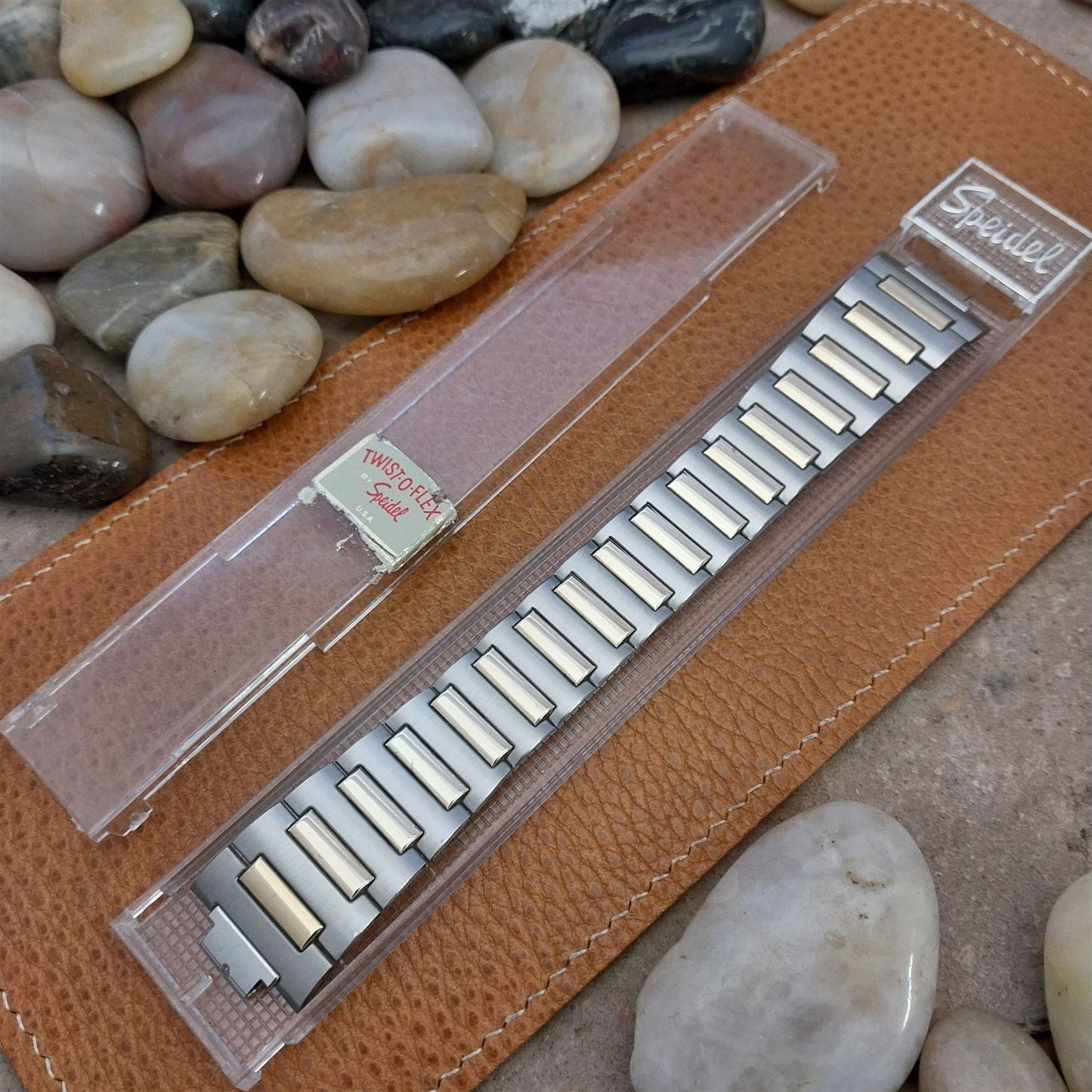 Vintage Internal-Lug Speidel Stainless Steel & Gold Wide 1970s Unused Watch Band