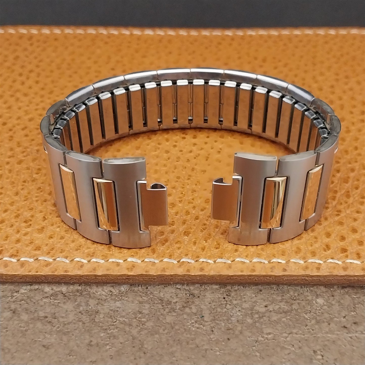 Vintage Internal-Lug Speidel Stainless Steel & Gold Wide 1970s Unused Watch Band