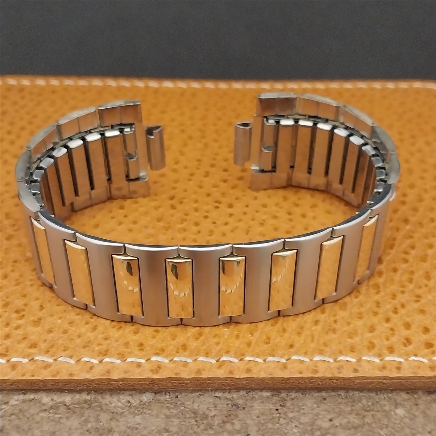 Vintage Internal-Lug Speidel Stainless Steel & Gold Wide 1970s Unused Watch Band