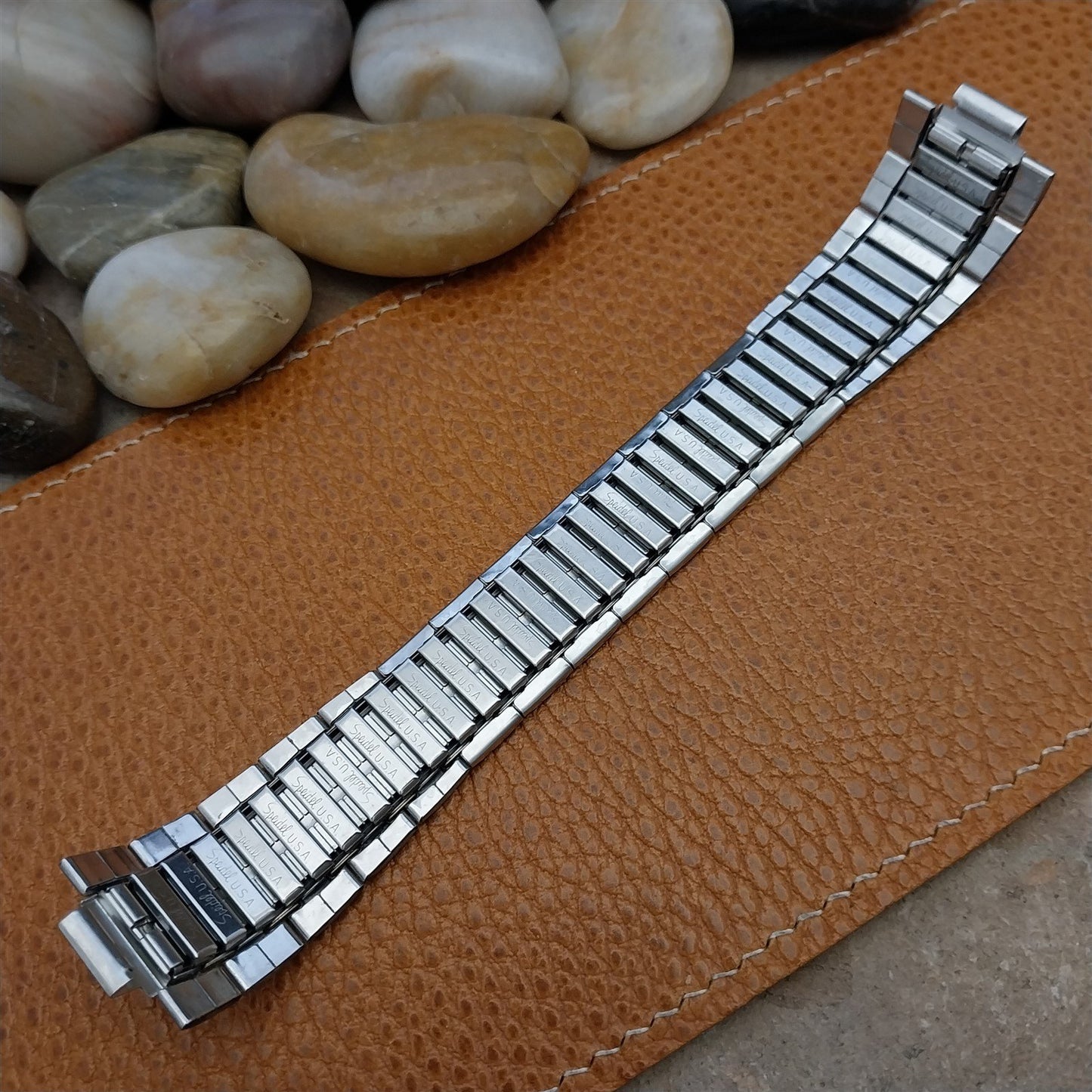 Vintage Internal-Lug Speidel Stainless Steel & Gold Wide 1970s Unused Watch Band