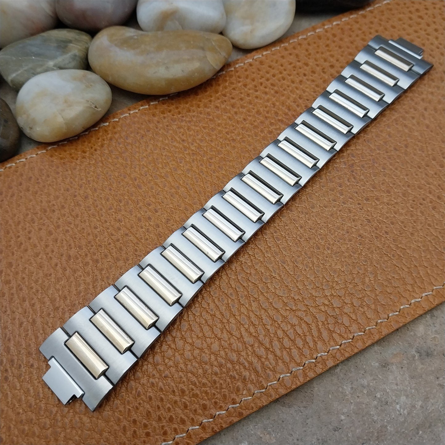 Vintage Internal-Lug Speidel Stainless Steel & Gold Wide 1970s Unused Watch Band