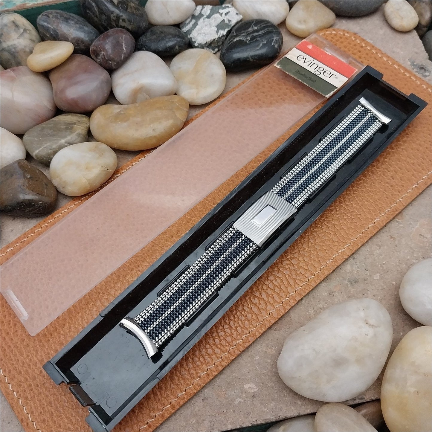 19mm 18mm Evinger Long Striped Stainless Steel Stretch Mesh Vintage Watch Band