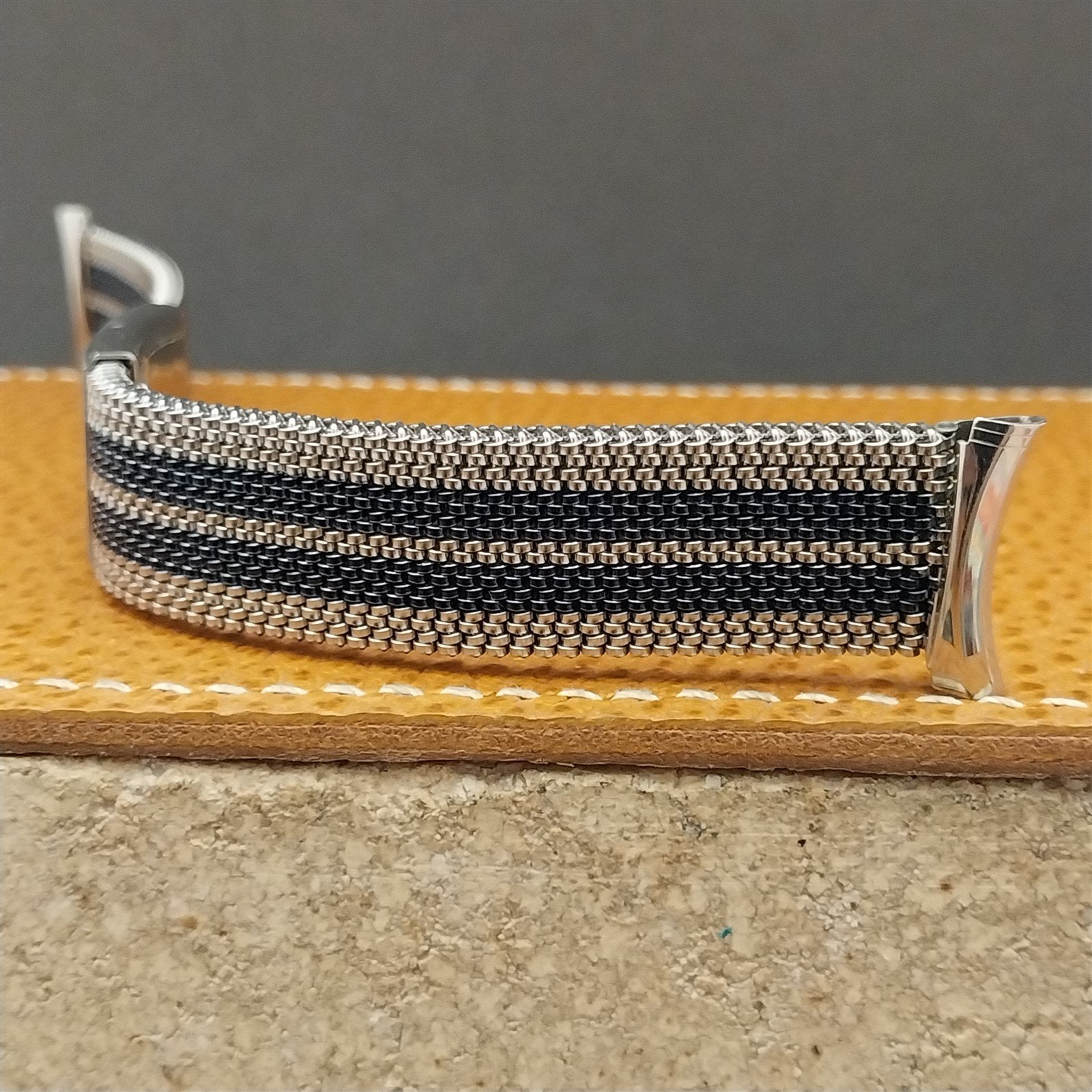 19mm 18mm Evinger Long Striped Stainless Steel Stretch Mesh Vintage Watch Band