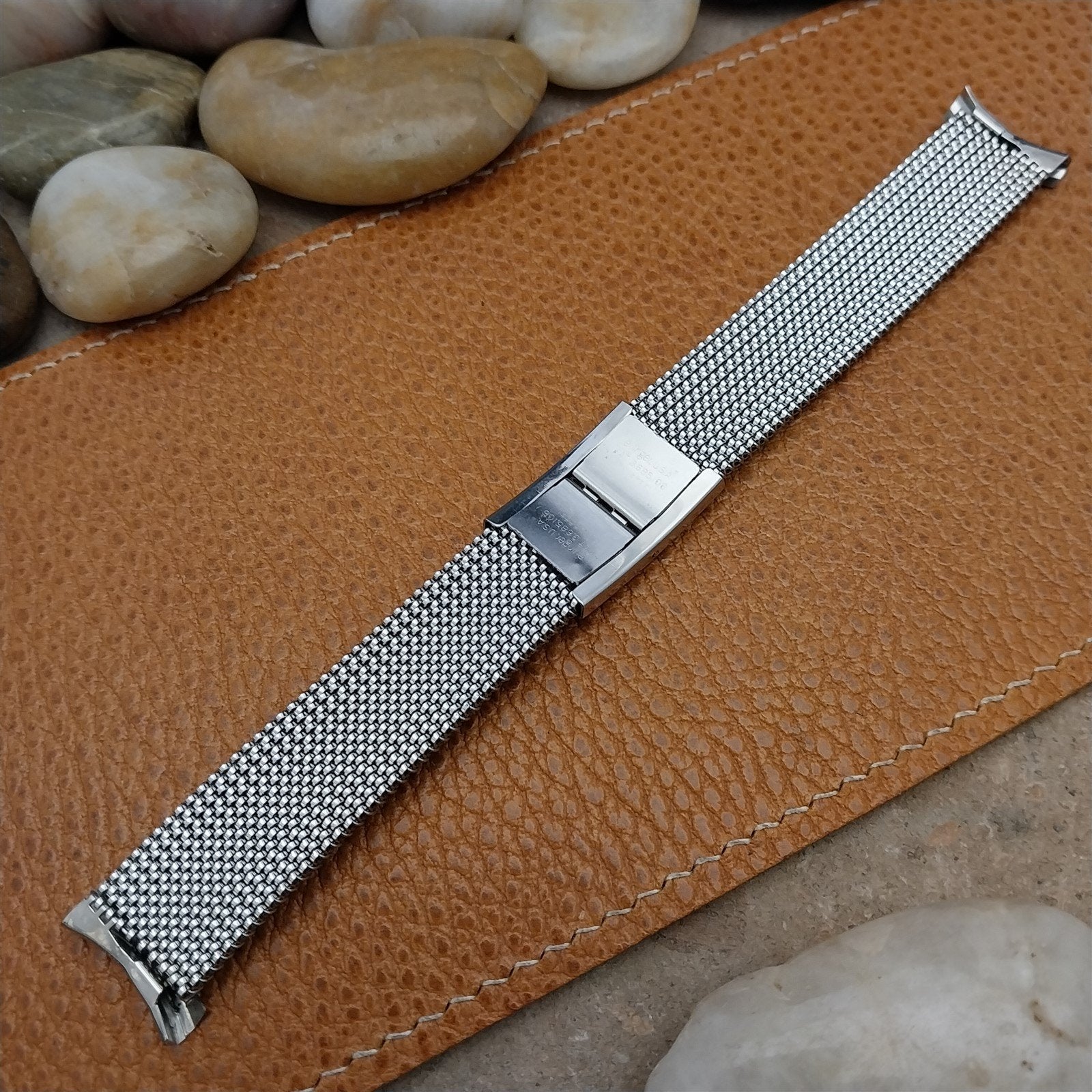 19mm 18mm Evinger Long Striped Stainless Steel Stretch Mesh Vintage Watch Band