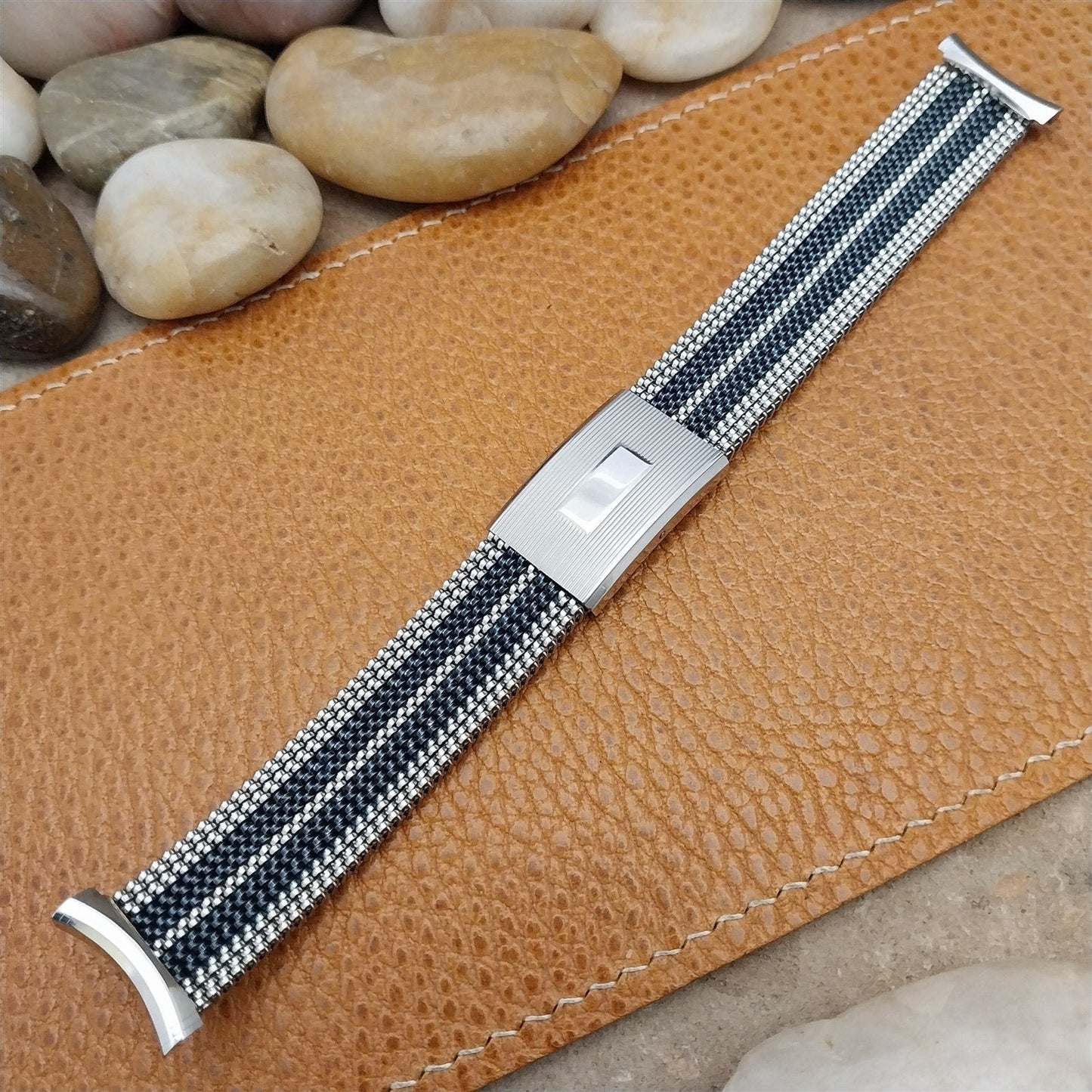 19mm 18mm Evinger Long Striped Stainless Steel Stretch Mesh Vintage Watch Band