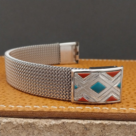 17.2mm Vintage Stainless Steel Evinger Southwestern Expansion Mesh Watch Band