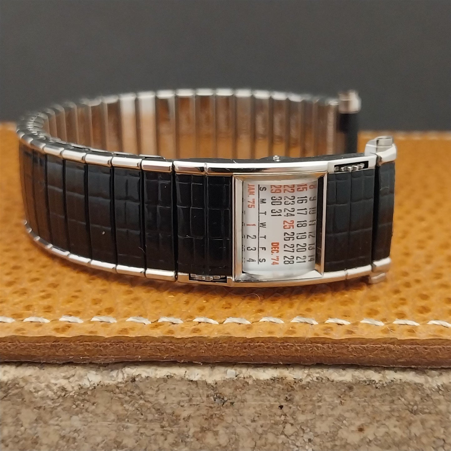 Vintage Speidel Romunda 1974/1975 Calendar Black & Stainless Steel Watch Band