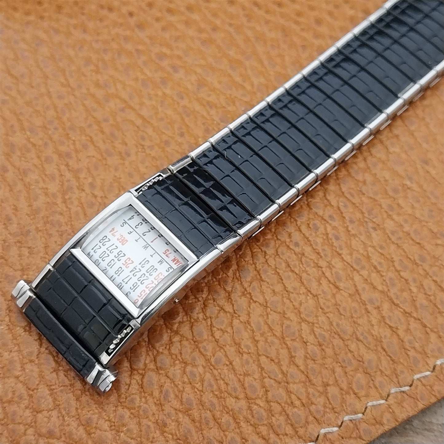 Vintage Speidel Romunda 1974/1975 Calendar Black & Stainless Steel Watch Band