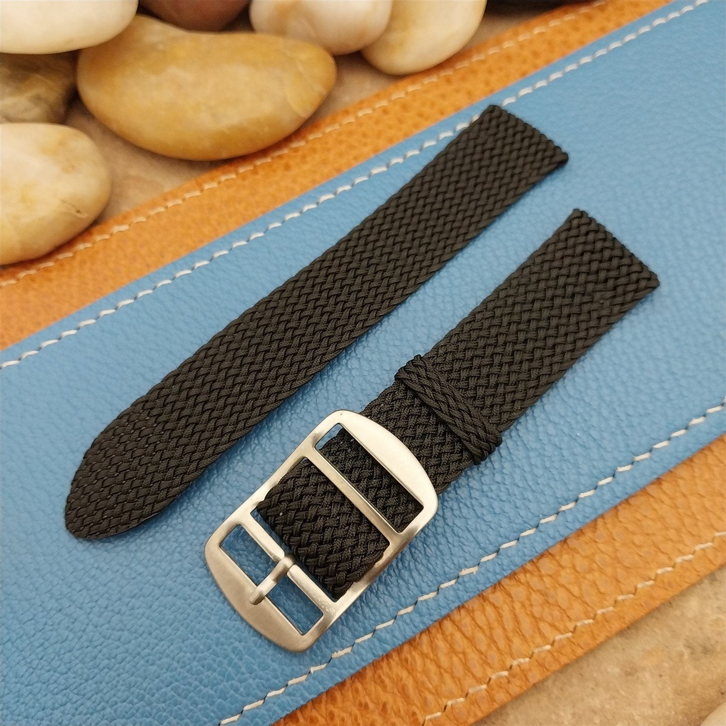 Vintage 18mm Braided Perlon 2-piece Black Classic 1960s Unused Field Watch Band