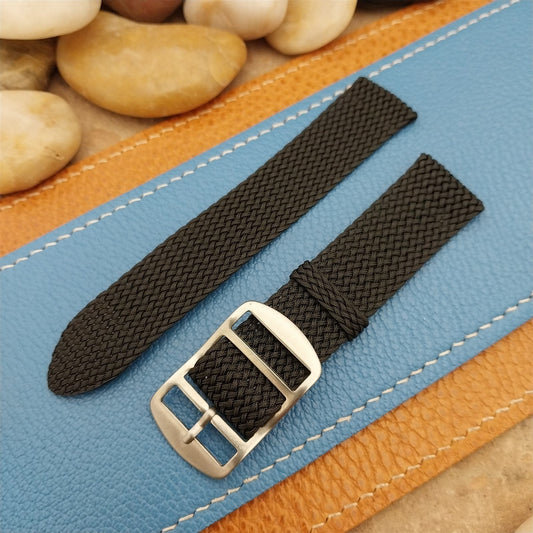 Vintage 18mm Braided Perlon 2-piece Black Classic 1960s Unused Field Watch Band