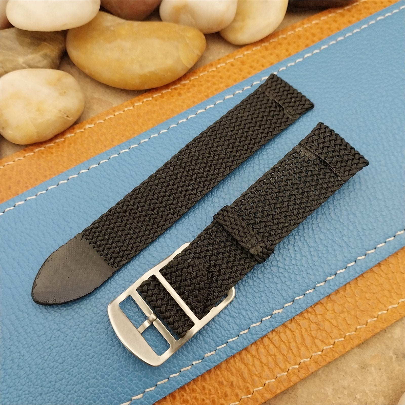 Vintage 18mm Braided Perlon 2-piece Black Classic 1960s Unused Field Watch Band