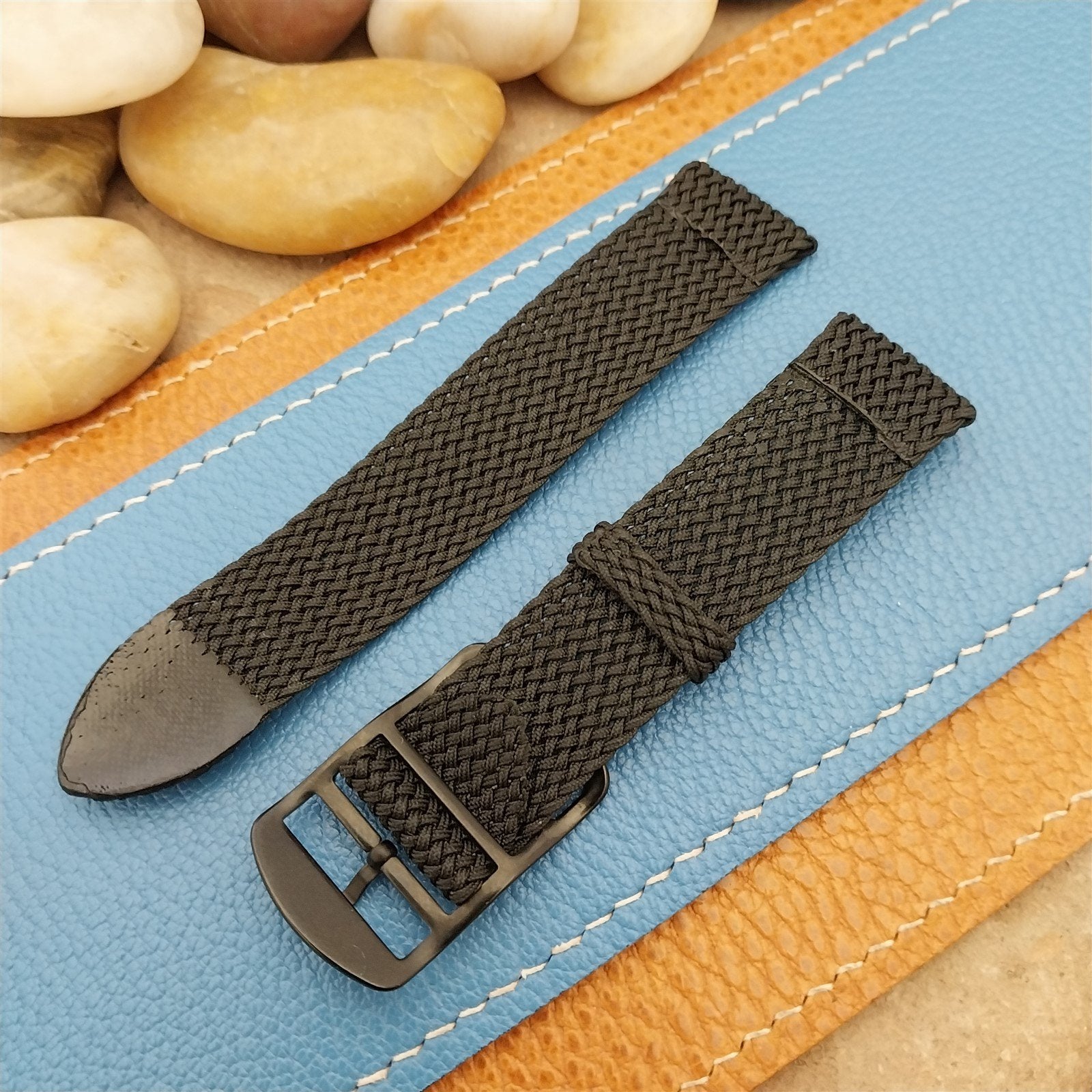 Vintage 18mm Black Braided Perlon 2-piece Classic 1960s Unused Field Watch Band