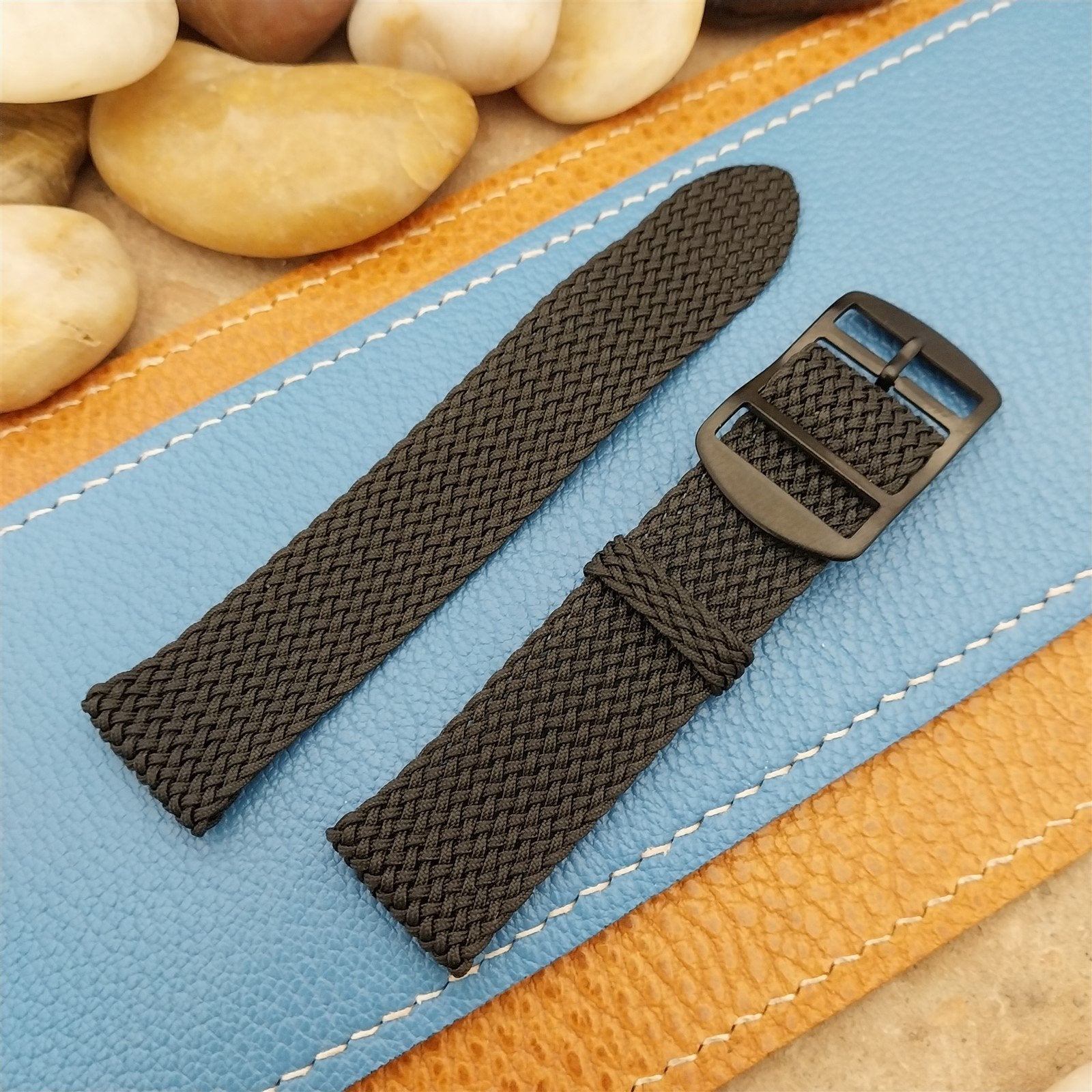 Vintage 18mm Black Braided Perlon 2-piece Classic 1960s Unused Field Watch Band