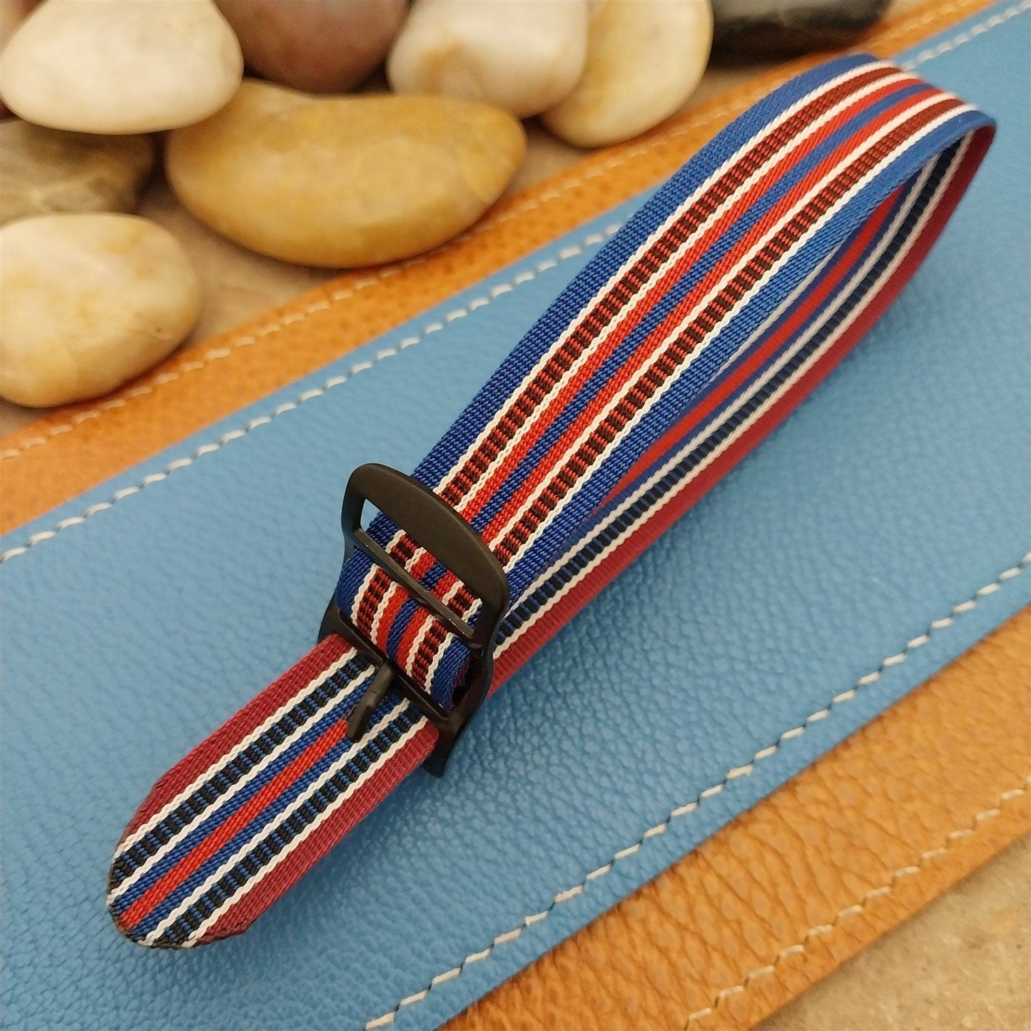 Vintage 16mm 1960s Reversible Striped Perlon Classic Single Pass NOS Watch Band