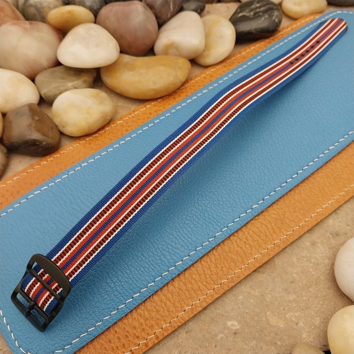 Vintage 16mm 1960s Reversible Striped Perlon Classic Single Pass NOS Watch Band