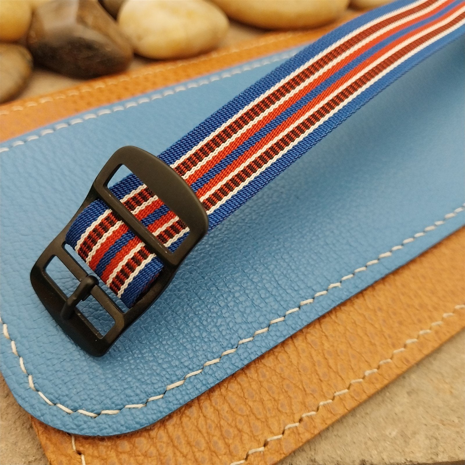 Vintage 16mm 1960s Reversible Striped Perlon Classic Single Pass NOS Watch Band