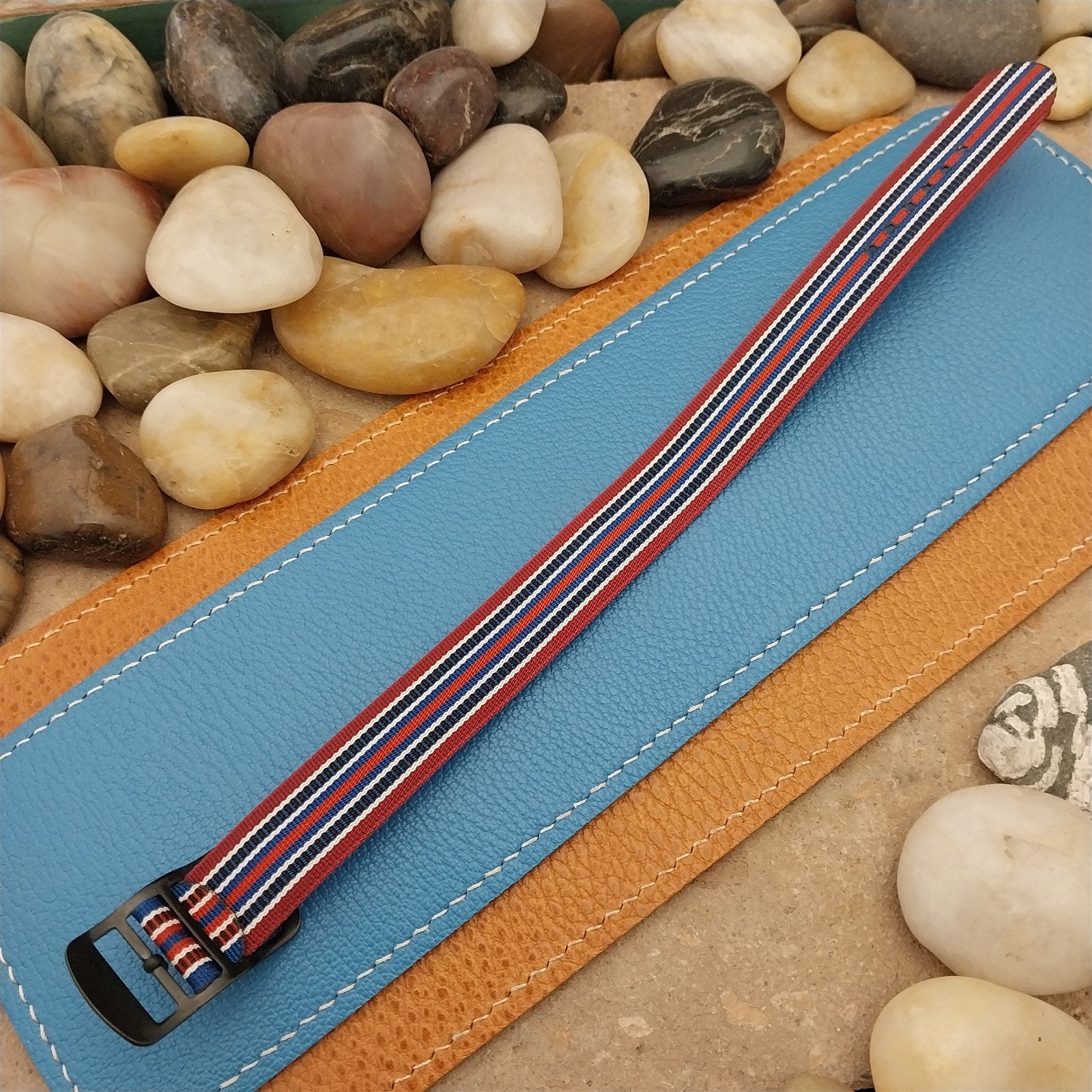 Vintage 16mm 1960s Reversible Striped Perlon Classic Single Pass NOS Watch Band