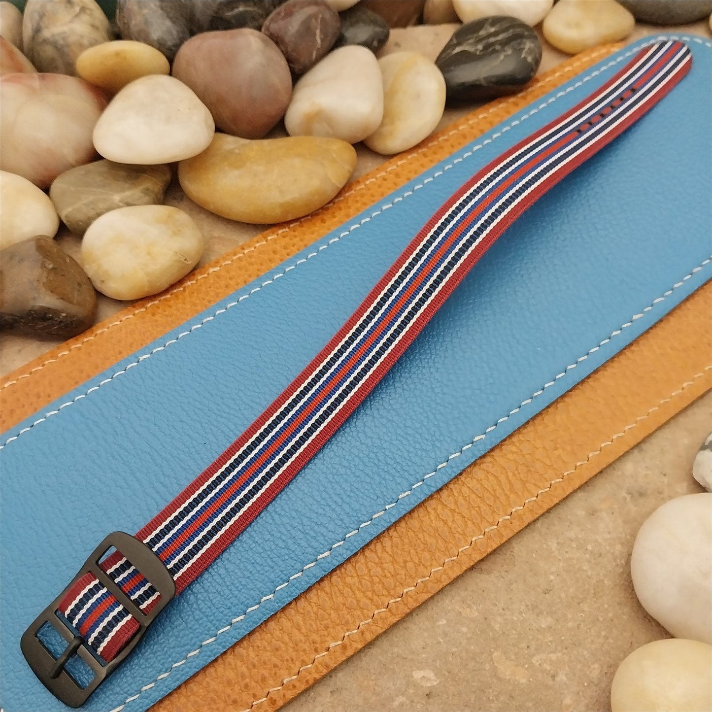 Vintage 16mm 1960s Reversible Striped Perlon Classic Single Pass NOS Watch Band