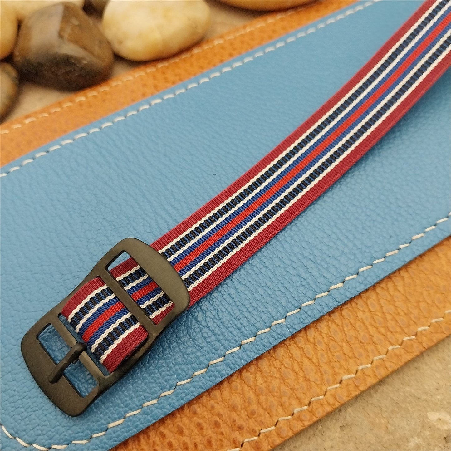 Vintage 16mm 1960s Reversible Striped Perlon Classic Single Pass NOS Watch Band