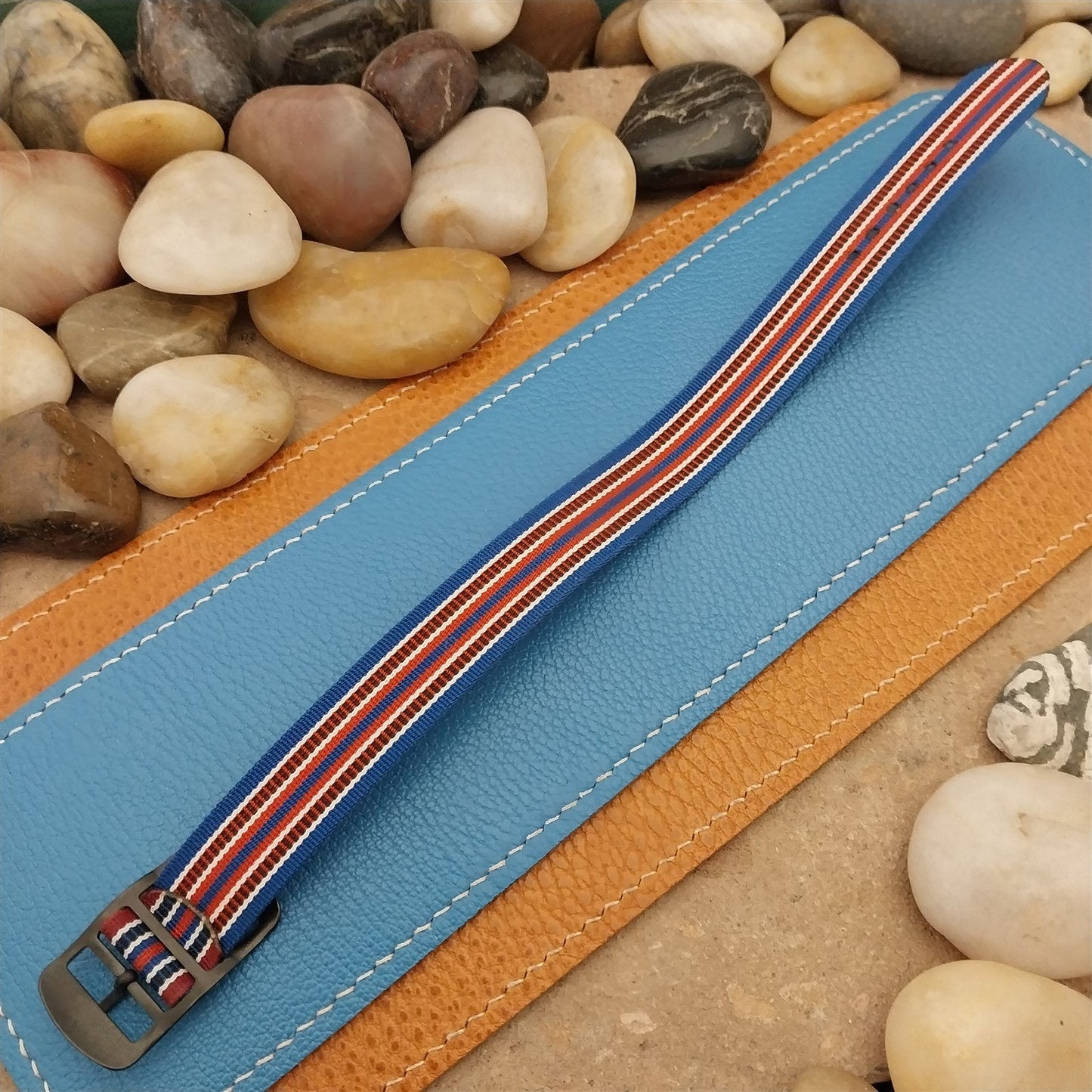 Vintage 16mm 1960s Reversible Striped Perlon Classic Single Pass NOS Watch Band