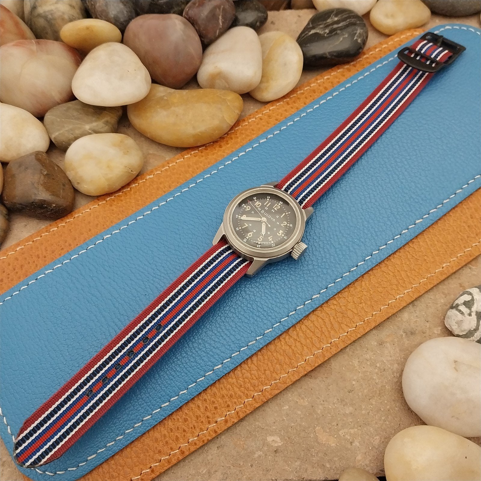 Vintage 16mm 1960s Reversible Striped Perlon Classic Single Pass NOS Watch Band