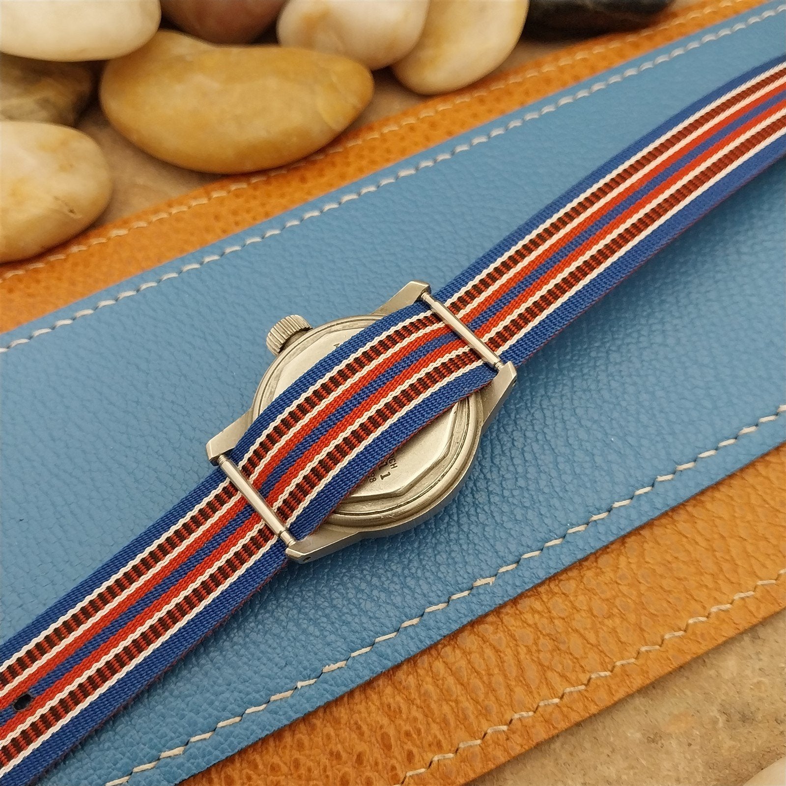 Vintage 16mm 1960s Reversible Striped Perlon Classic Single Pass NOS Watch Band
