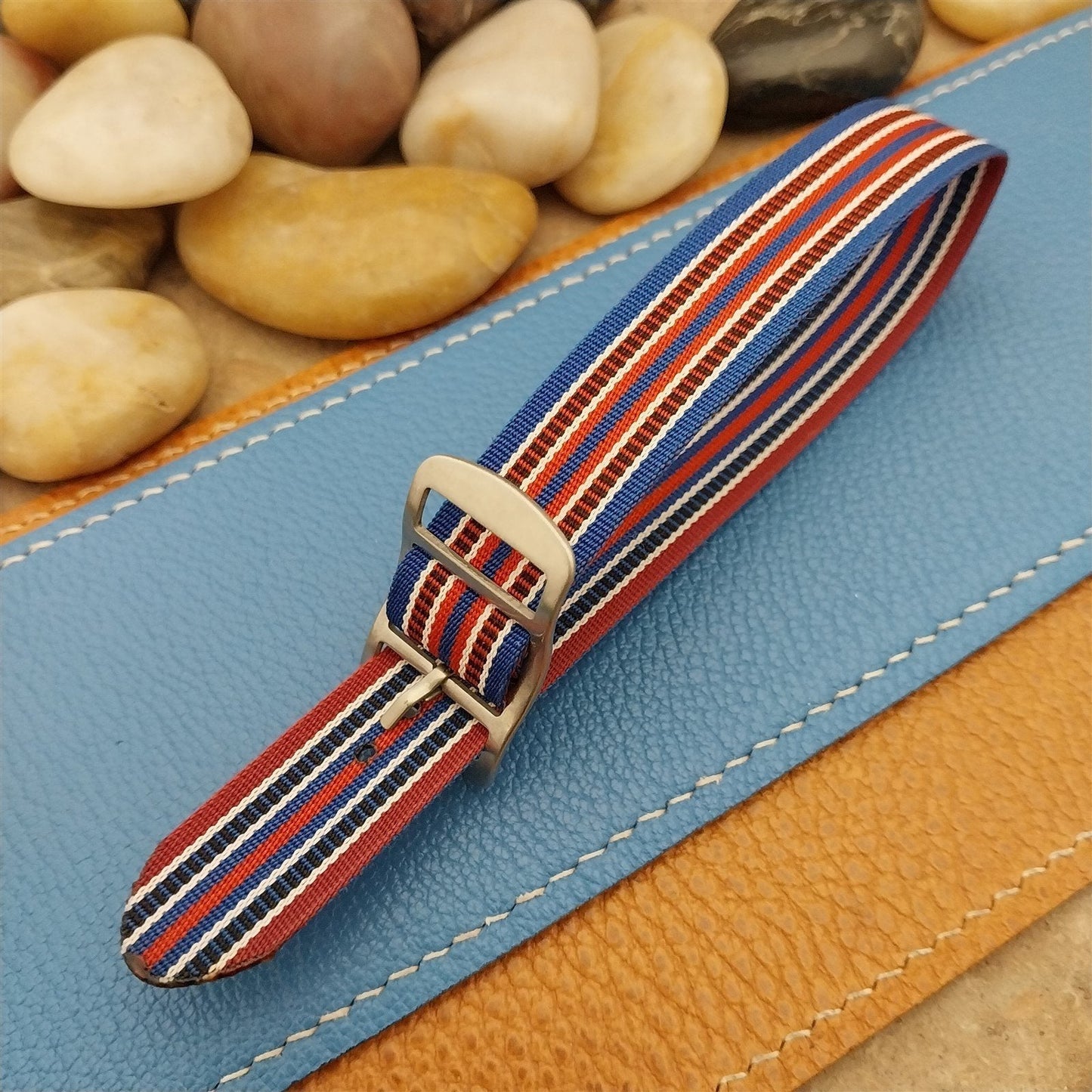 Vintage 16mm 1960s Reversible Striped Perlon Classic Single Pass NOS Watch Band