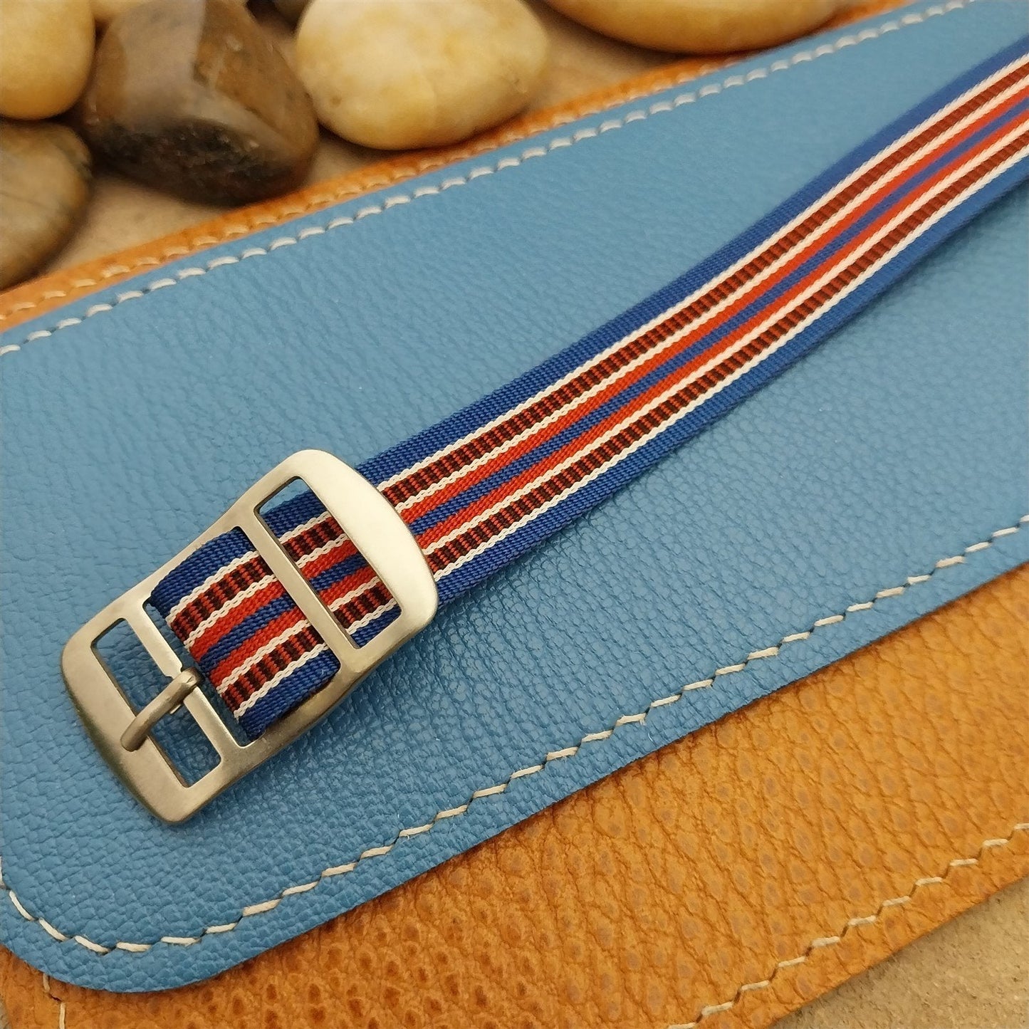 Vintage 16mm 1960s Reversible Striped Perlon Classic Single Pass NOS Watch Band