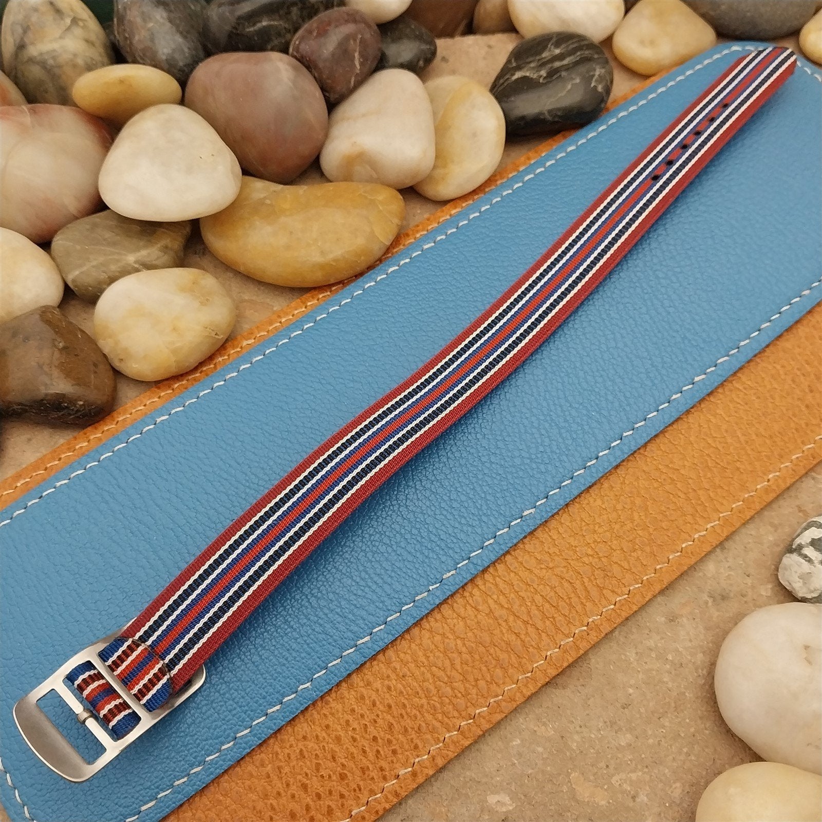 Vintage 16mm 1960s Reversible Striped Perlon Classic Single Pass NOS Watch Band