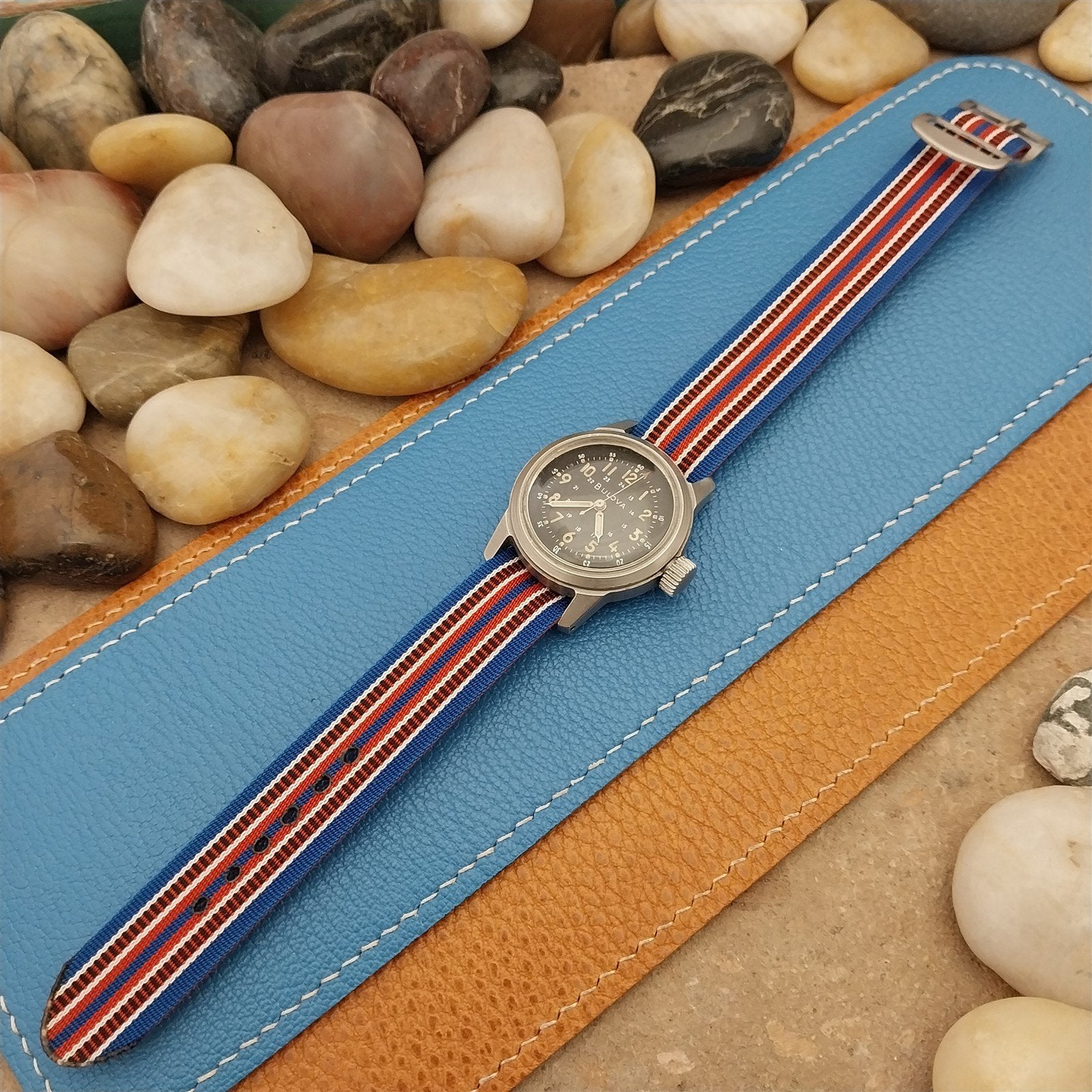 Vintage 16mm 1960s Reversible Striped Perlon Classic Single Pass NOS Watch Band