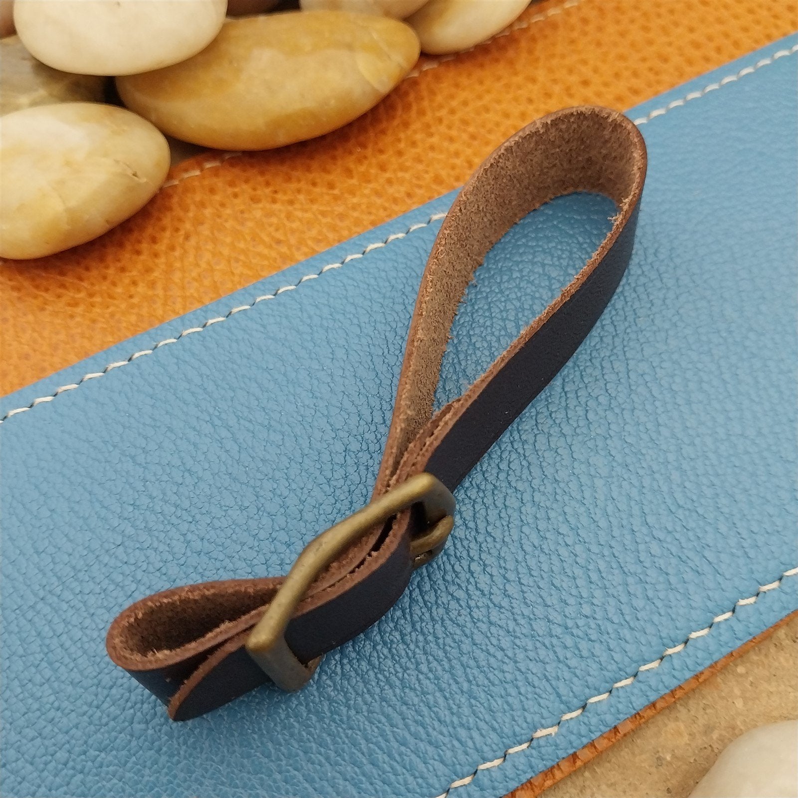 English Bridle Leather Vintage Pocket Watch Fob Strap With Antique Brass Buckle