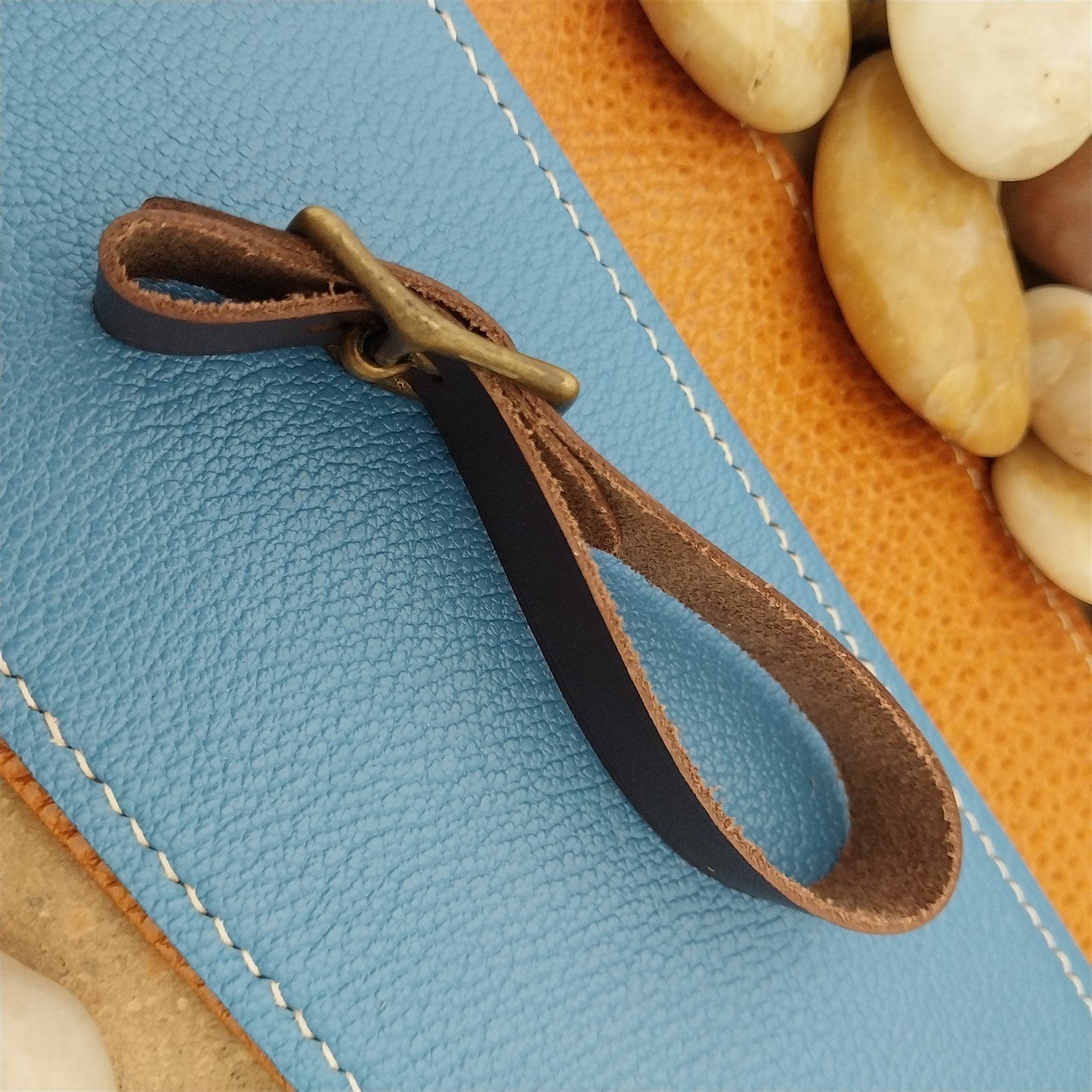 English Bridle Leather Vintage Pocket Watch Fob Strap With Antique Brass Buckle