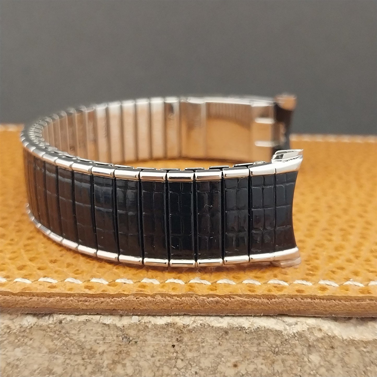 Vintage Speidel Romunda 1973/1974 Calendar Black & Stainless Steel Watch Band