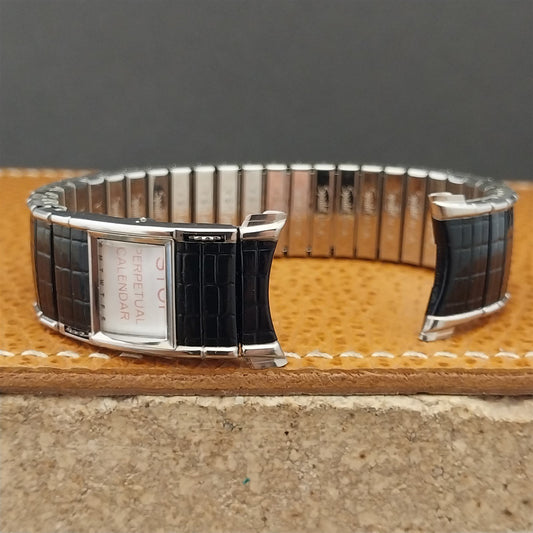 Vintage 1970s Speidel Romunda Perpetual Calendar Black & Stainless Watch Band
