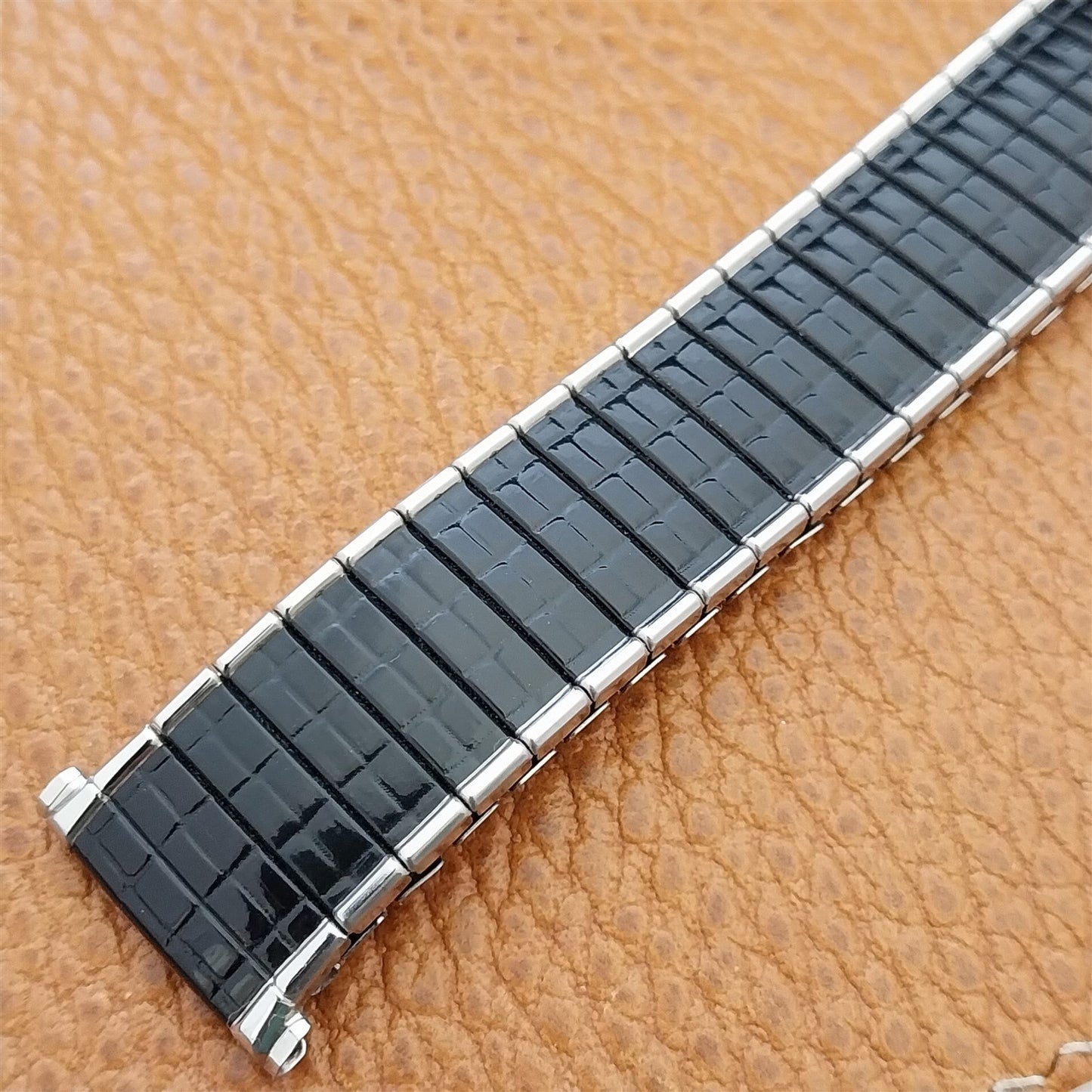 Vintage Long 19mm 18mm Stainless Steel & Black Romunda Speidel Unused Watch Band