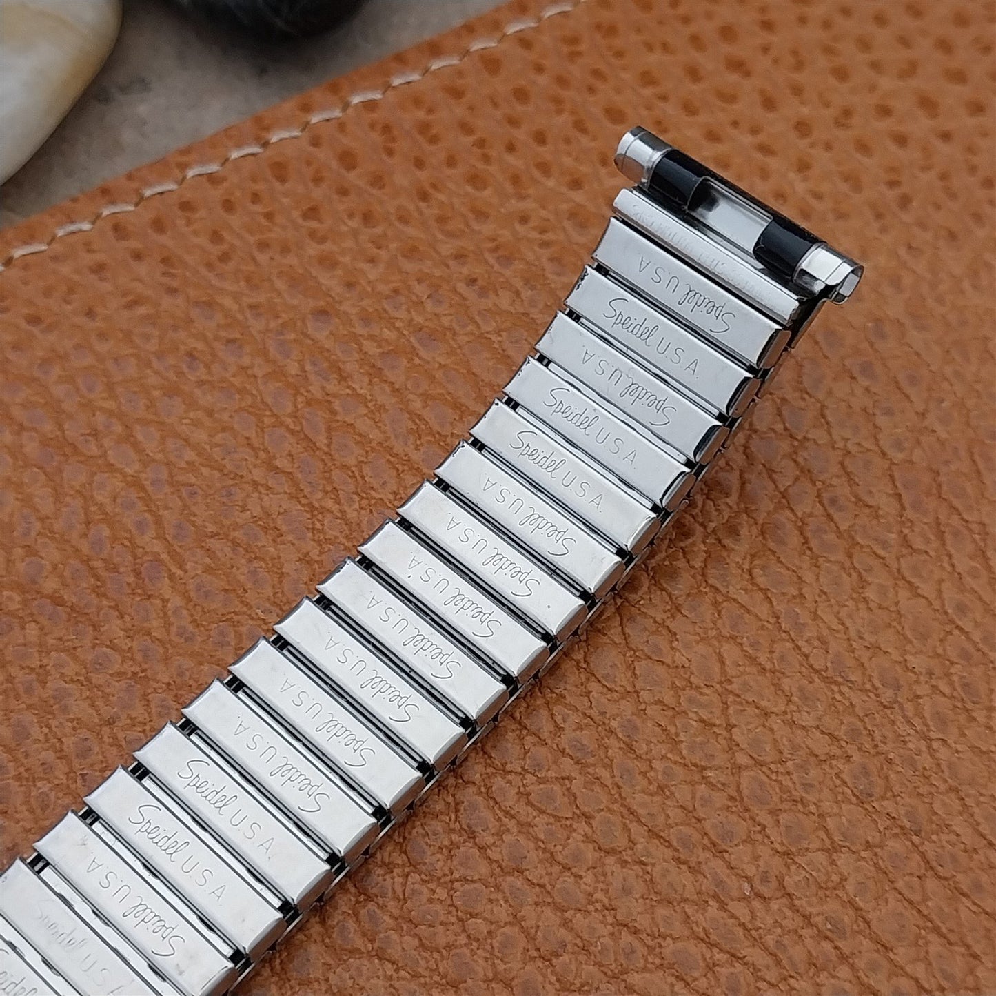 Vintage Long 19mm 18mm Stainless Steel & Black Romunda Speidel Unused Watch Band