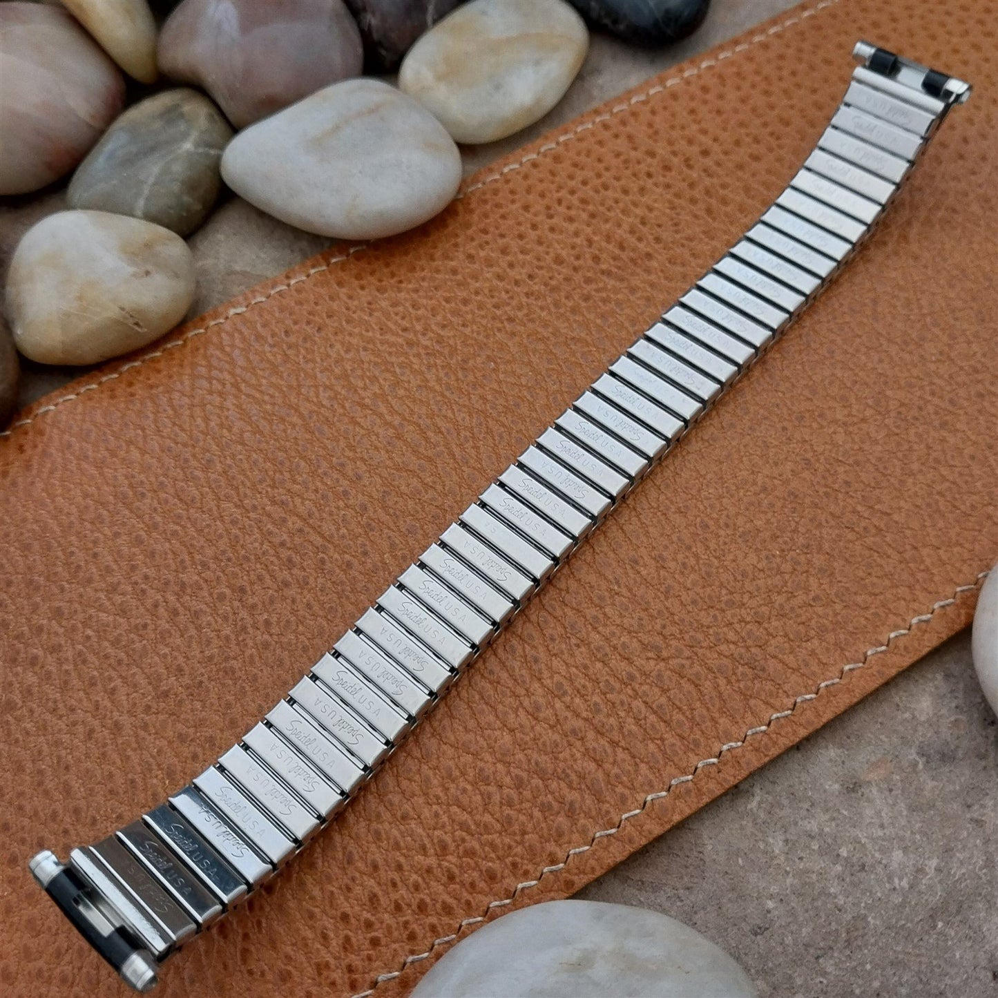 Vintage Long 19mm 18mm Stainless Steel & Black Romunda Speidel Unused Watch Band