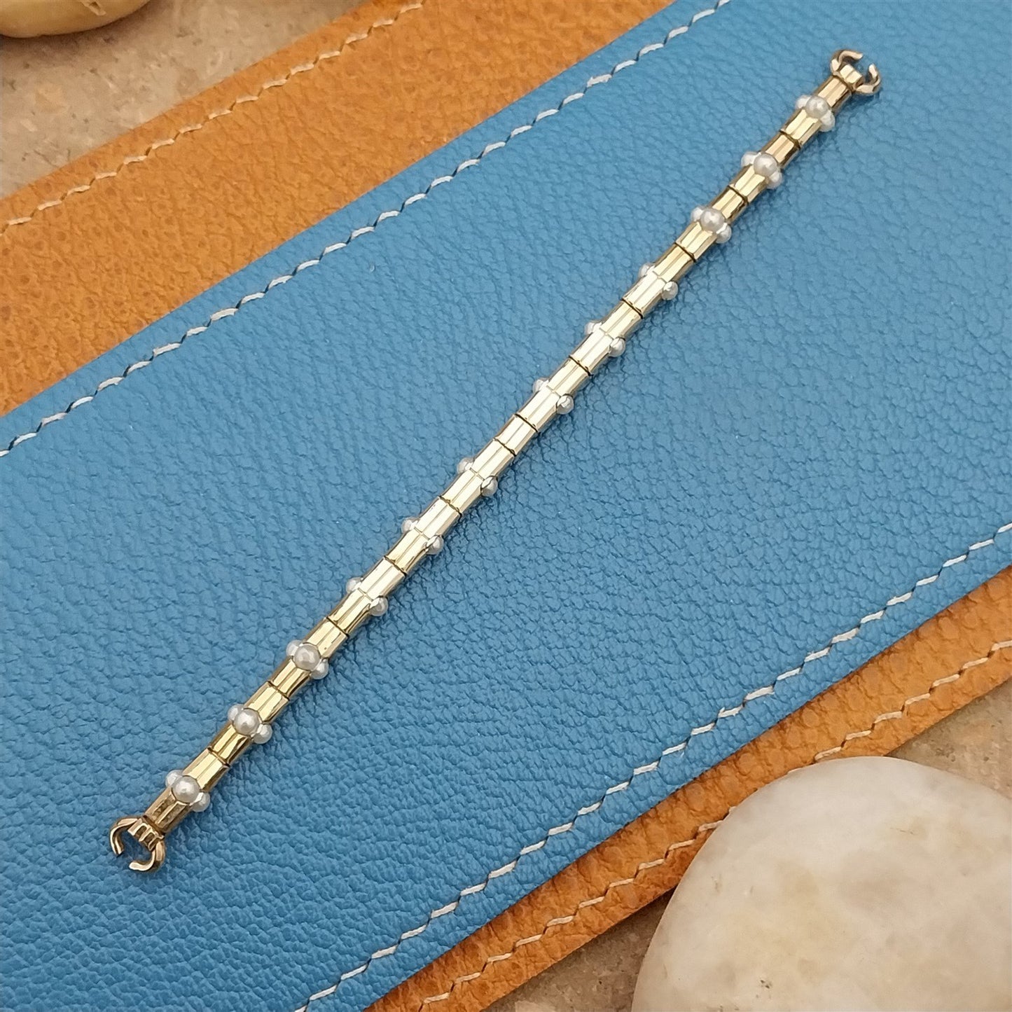 Yellow Gold-Fill & Pearl Ladies Single-Lug Speidel Unused 50s Vintage Watch Band