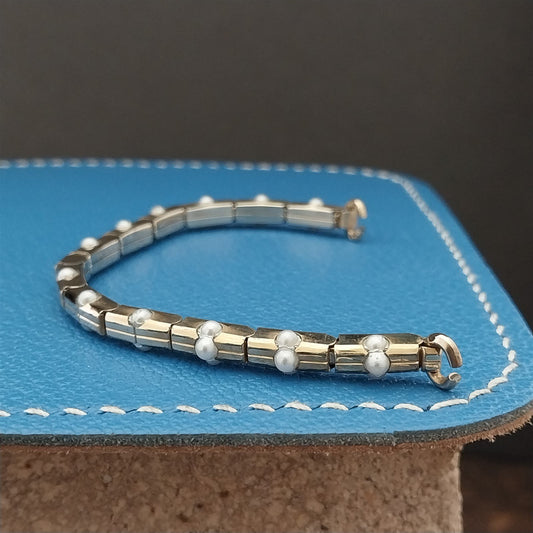 Yellow Gold-Fill & Pearl Ladies Single-Lug Speidel Unused 50s Vintage Watch Band