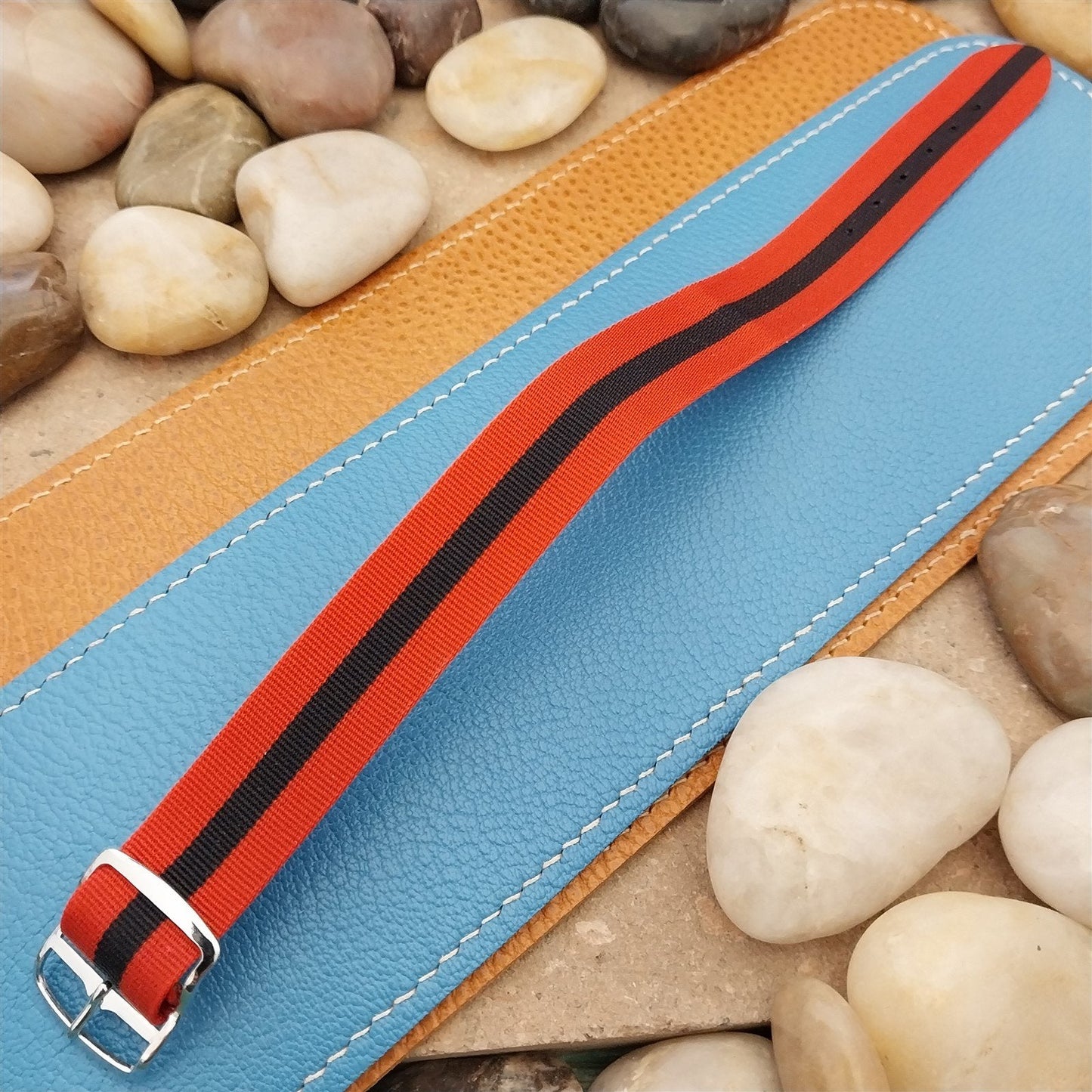 Vintage 18mm Striped Perlon Unused Classic Single Pass 1960s Unused Watch Band