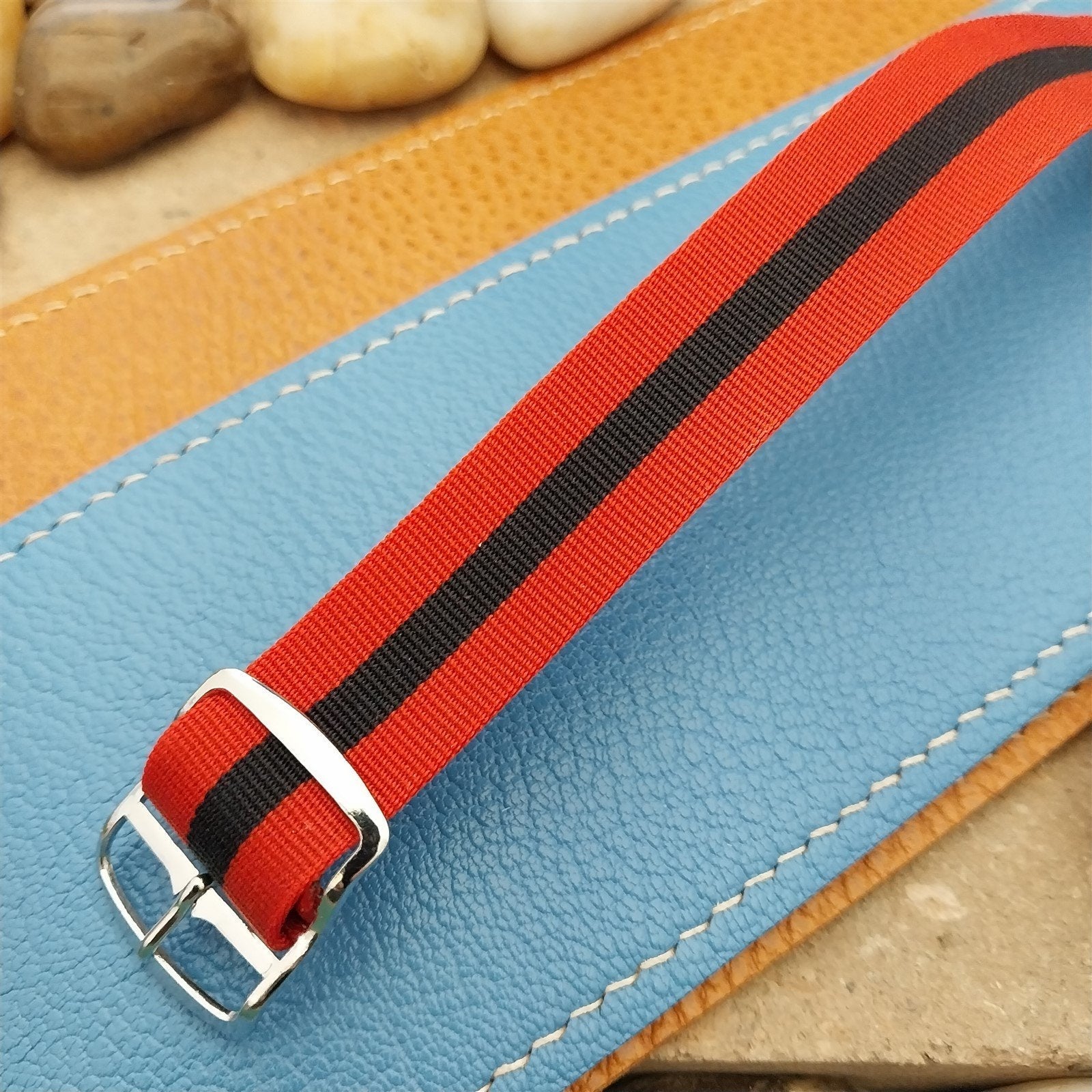 Vintage 18mm Striped Perlon Unused Classic Single Pass 1960s Unused Watch Band