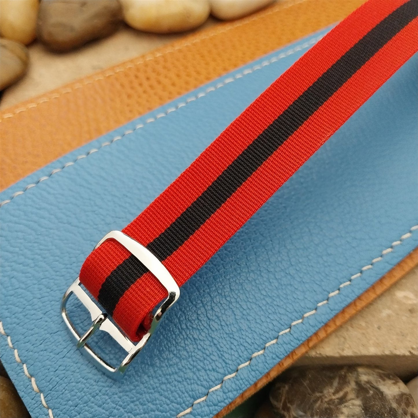 Vintage 18mm Striped Perlon Unused Classic Single Pass 1960s Unused Watch Band
